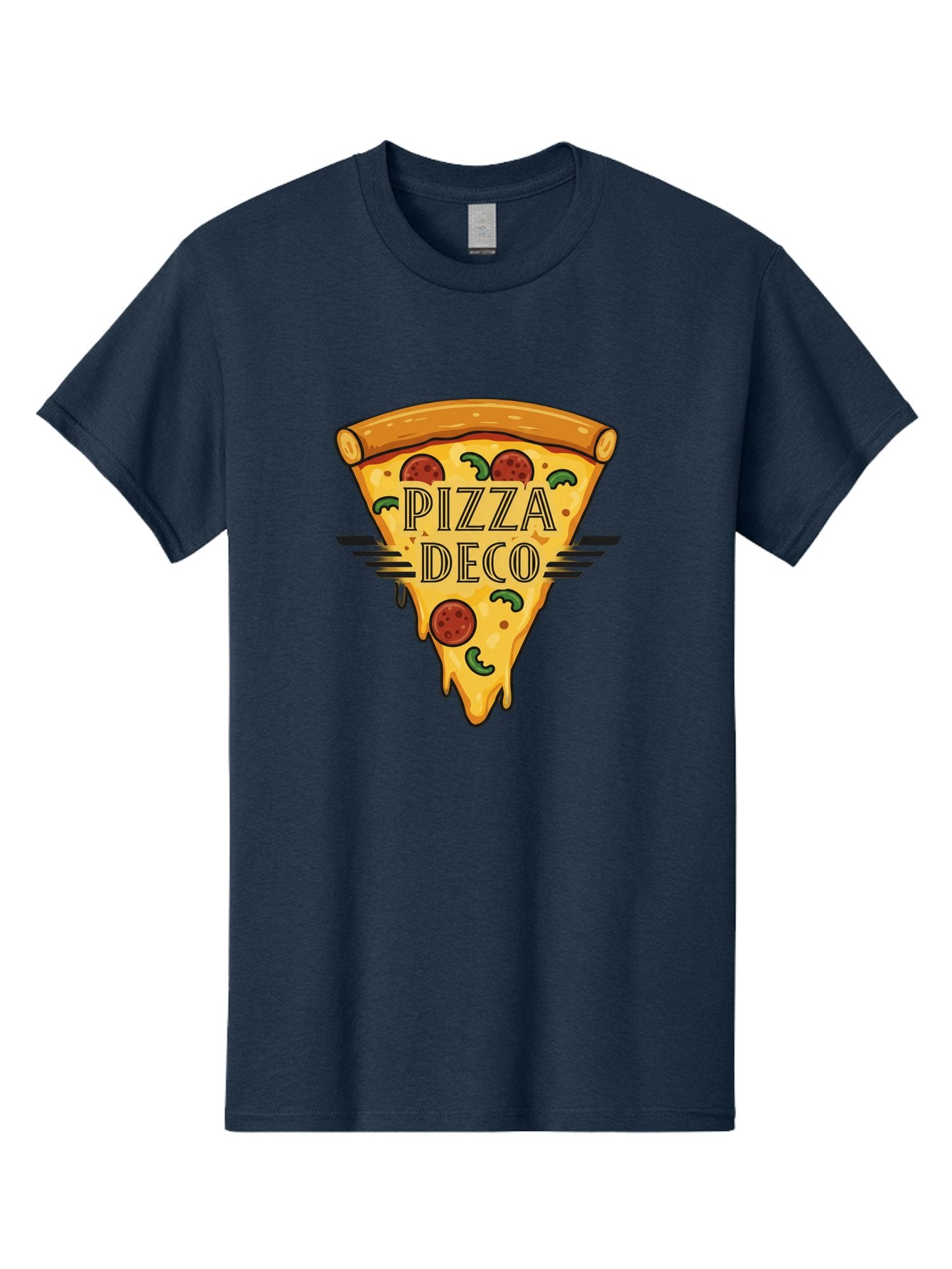 Pizza-Deco Men'S Graphic Tee, 100% Cotton, Comfortable Casual Summer Wear, Machine Washable, Pizza Slice, Melted Cheese, Pepperoni Pizza, Jalapeno Slices, Italian Food, Food Logo, Pizza Branding, Cartoon Illustration, Cheesy Goodness, Bac263 10