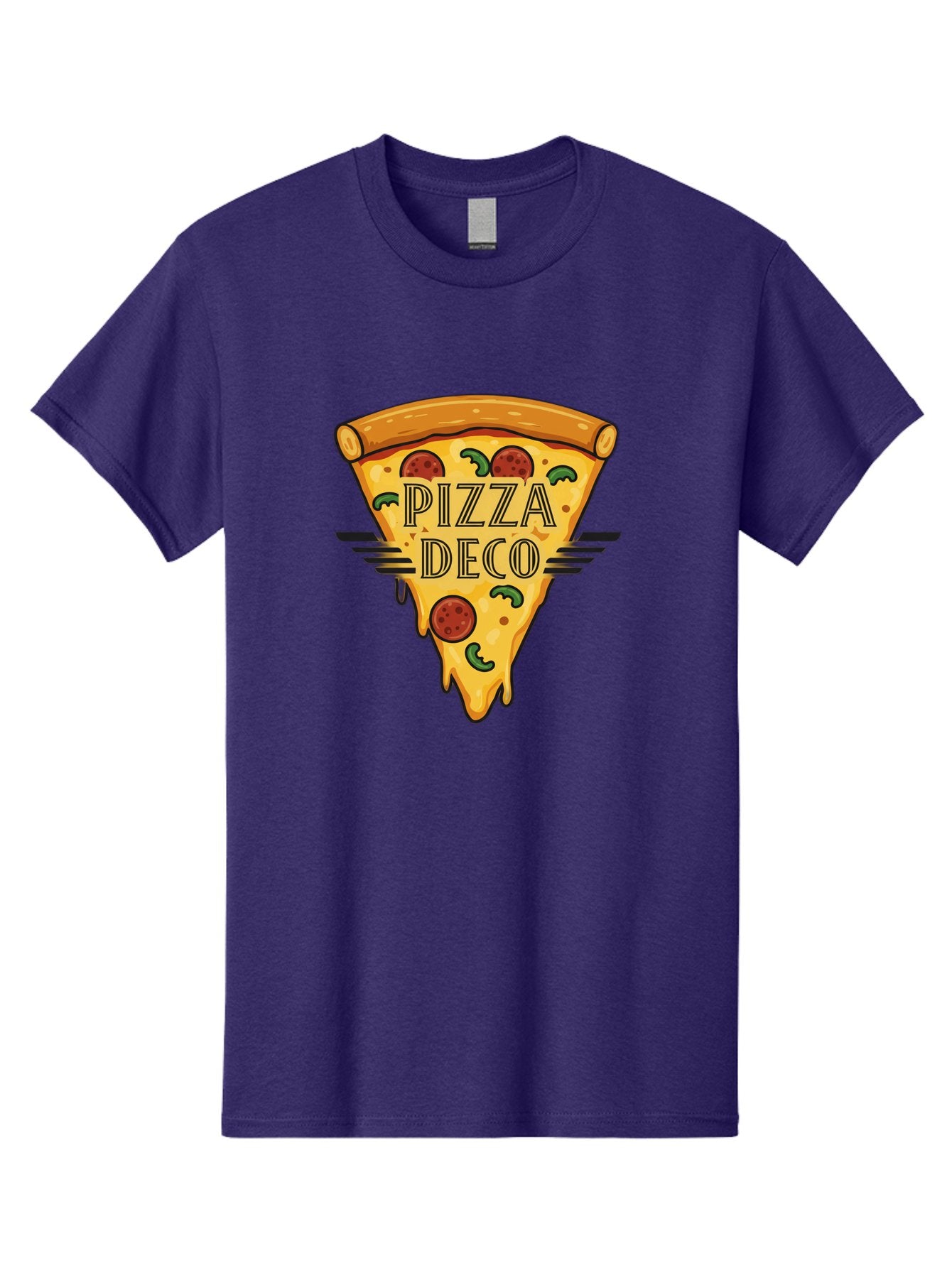 Pizza-Deco Men'S Graphic Tee, 100% Cotton, Comfortable Casual Summer Wear, Machine Washable, Pizza Slice, Melted Cheese, Pepperoni Pizza, Jalapeno Slices, Italian Food, Food Logo, Pizza Branding, Cartoon Illustration, Cheesy Goodness, Bac263 5