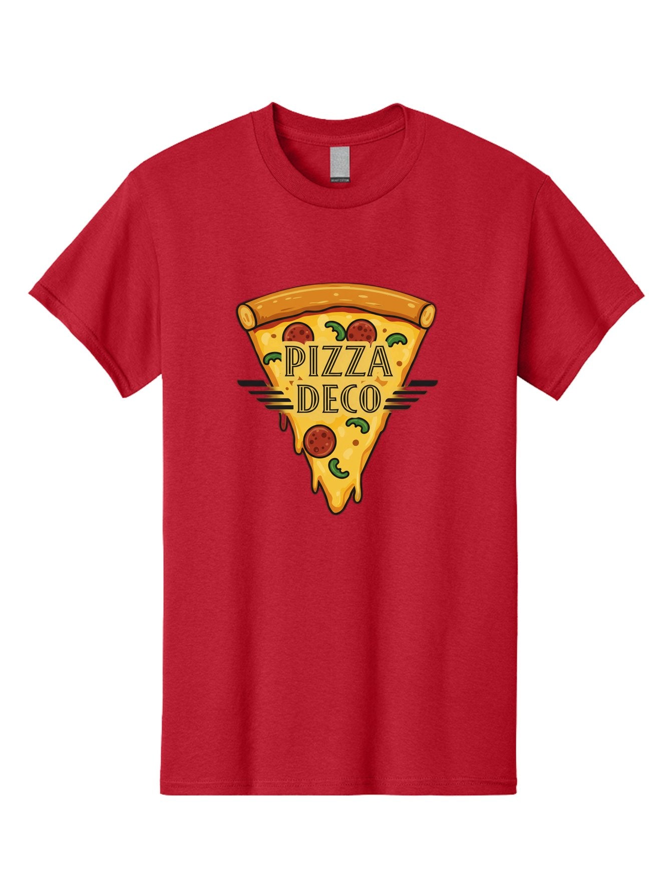 Pizza-Deco Men'S Graphic Tee, 100% Cotton, Comfortable Casual Summer Wear, Machine Washable, Pizza Slice, Melted Cheese, Pepperoni Pizza, Jalapeno Slices, Italian Food, Food Logo, Pizza Branding, Cartoon Illustration, Cheesy Goodness, Bac263 4