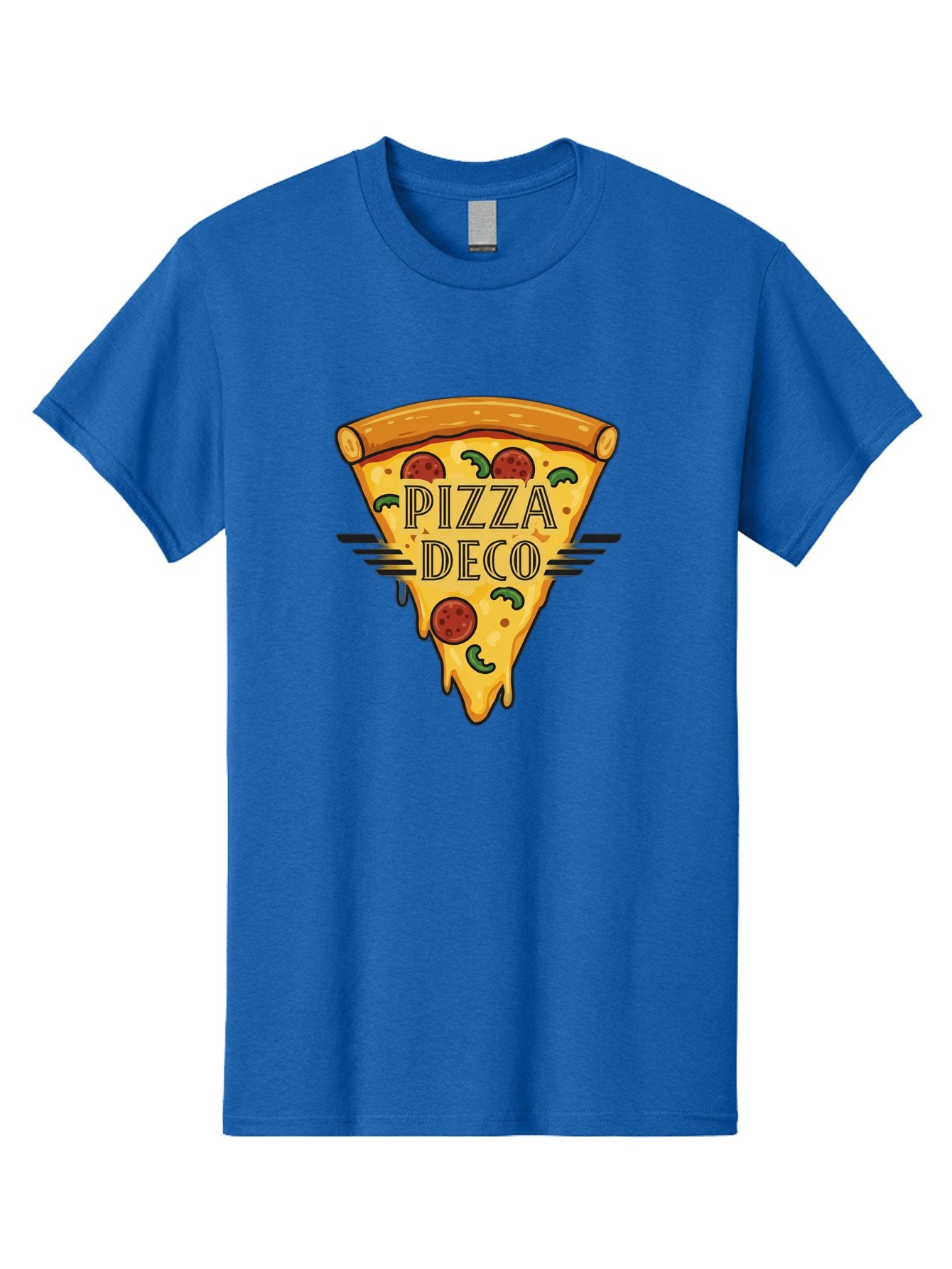 Pizza-Deco Men'S Graphic Tee, 100% Cotton, Comfortable Casual Summer Wear, Machine Washable, Pizza Slice, Melted Cheese, Pepperoni Pizza, Jalapeno Slices, Italian Food, Food Logo, Pizza Branding, Cartoon Illustration, Cheesy Goodness, Bac263 3
