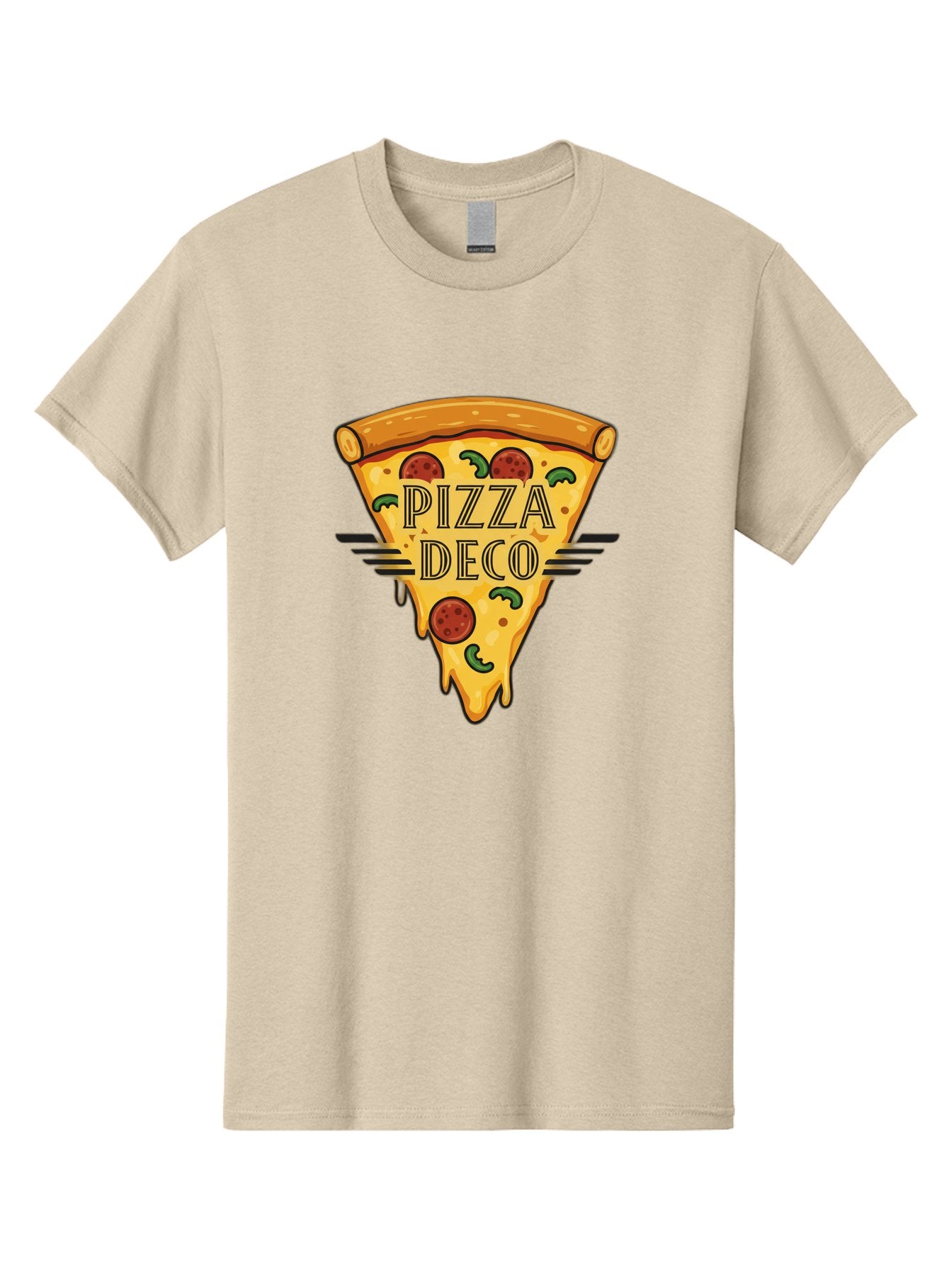 Pizza-Deco Men'S Graphic Tee, 100% Cotton, Comfortable Casual Summer Wear, Machine Washable, Pizza Slice, Melted Cheese, Pepperoni Pizza, Jalapeno Slices, Italian Food, Food Logo, Pizza Branding, Cartoon Illustration, Cheesy Goodness, Bac263 9