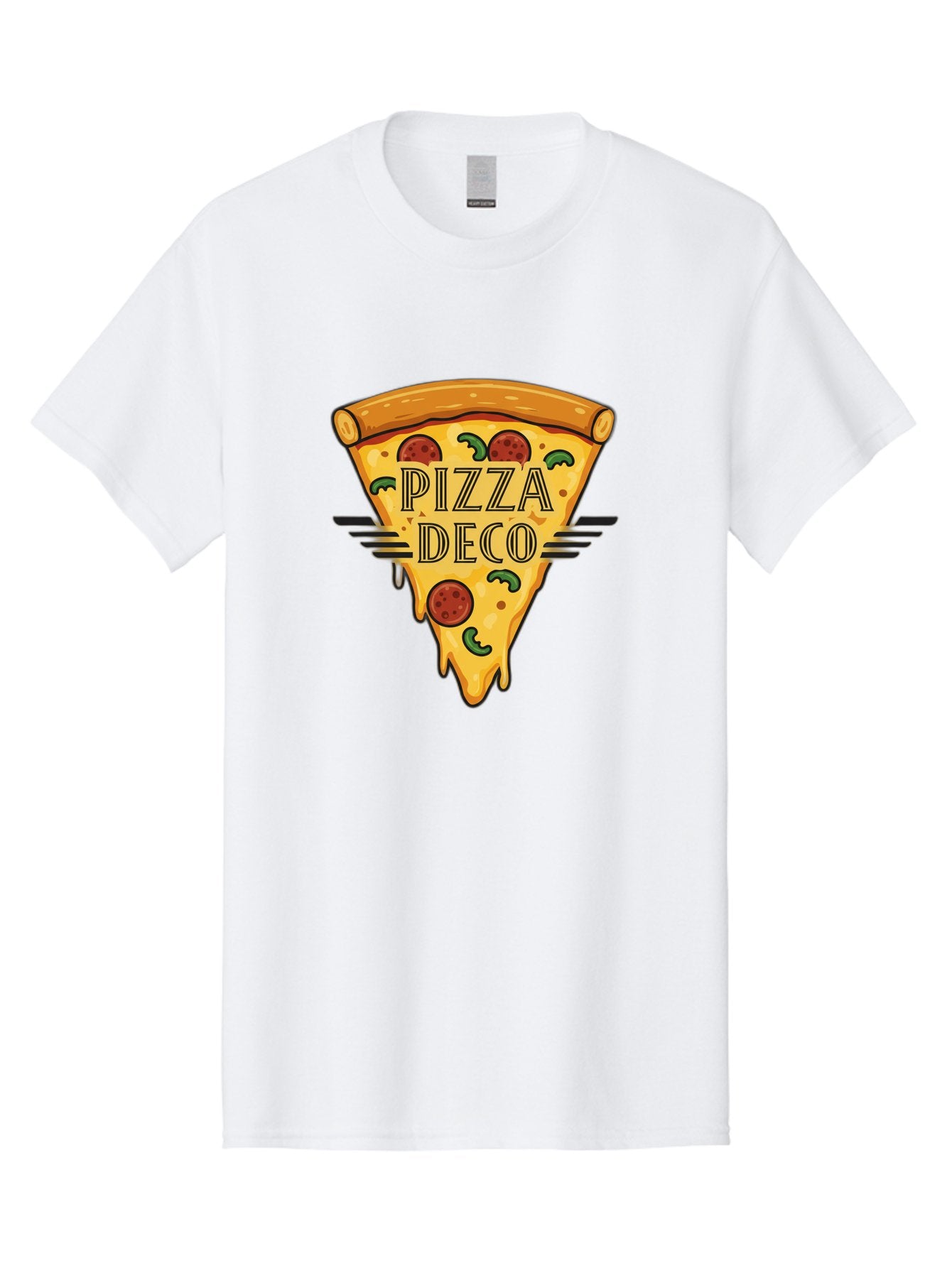 Pizza-Deco Men'S Graphic Tee, 100% Cotton, Comfortable Casual Summer Wear, Machine Washable, Pizza Slice, Melted Cheese, Pepperoni Pizza, Jalapeno Slices, Italian Food, Food Logo, Pizza Branding, Cartoon Illustration, Cheesy Goodness, Bac263 11