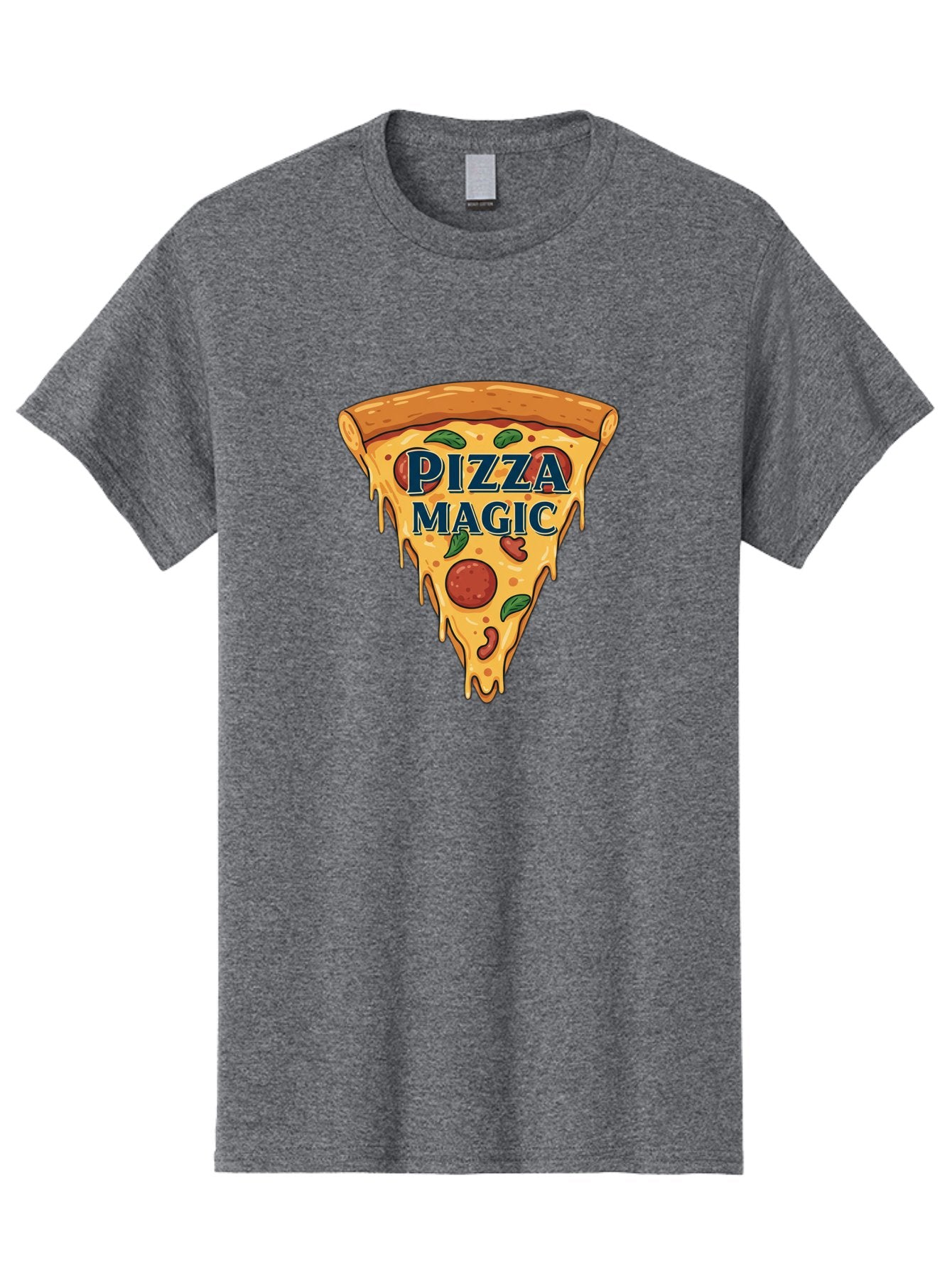 Pizza-Magic Men'S Graphic Tee, 100% Cotton, Comfortable Casual Summer Wear, Machine Washable, Pizza Slice, Cheesy Goodness, Pepperoni Pizza, Basil Leaves, Gooey Cheese, Melting Cheese, Savory Delight, Pizza Magic Bac265