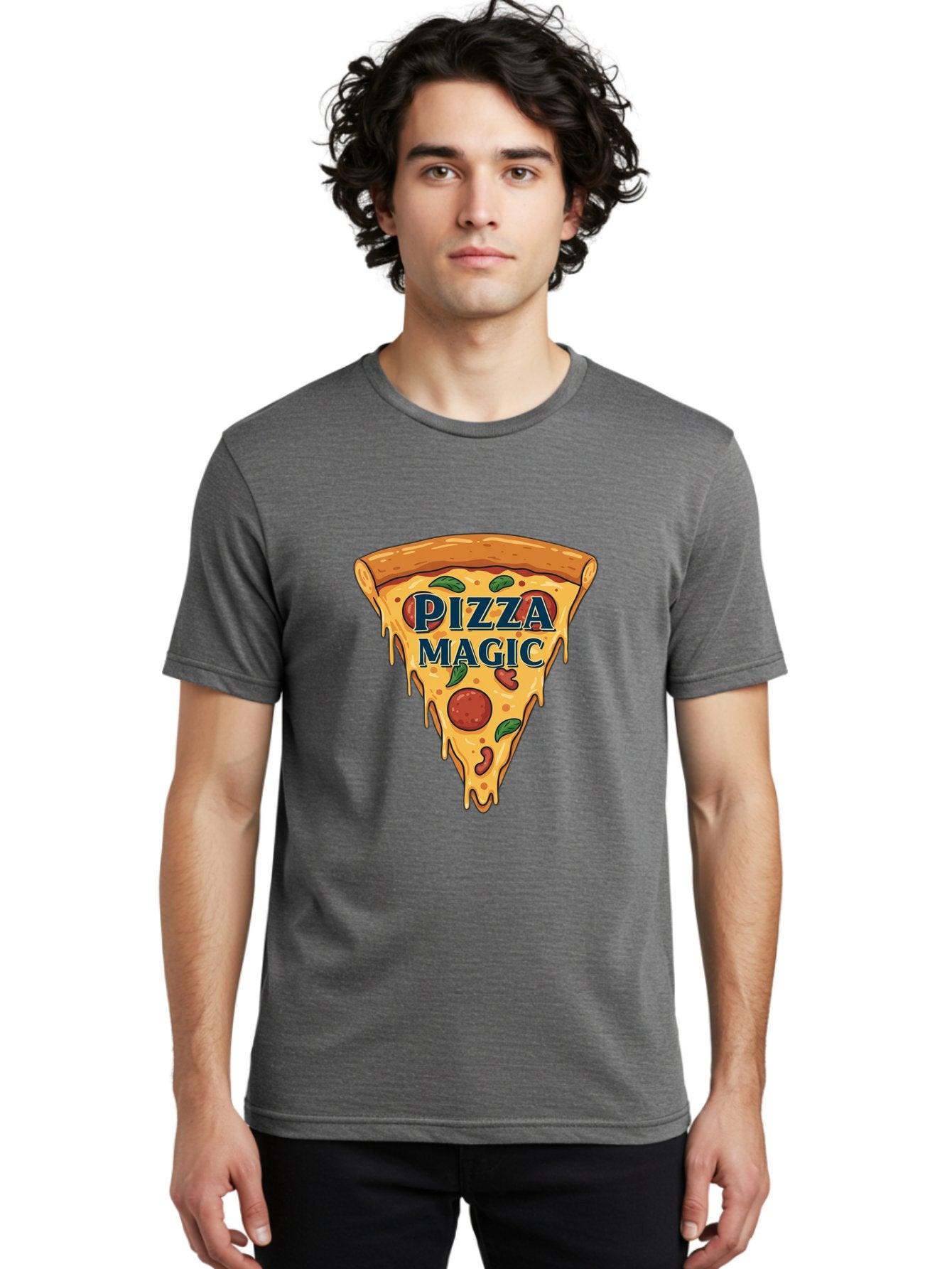 Pizza-Magic Men'S Graphic Tee, 100% Cotton, Comfortable Casual Summer Wear, Machine Washable, Pizza Slice, Cheesy Goodness, Pepperoni Pizza, Basil Leaves, Gooey Cheese, Melting Cheese, Savory Delight, Pizza Magic Bac265 21