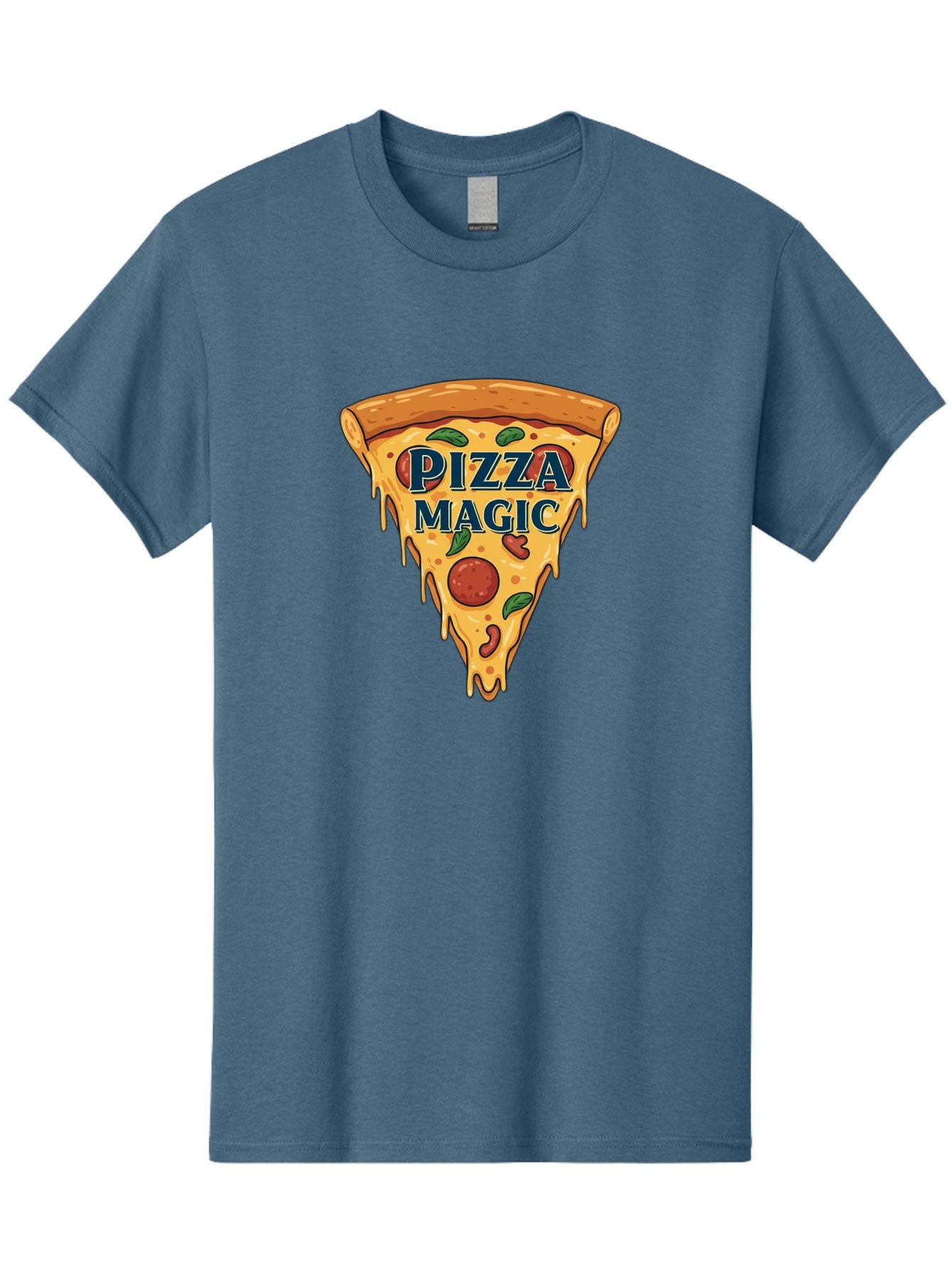 Pizza-Magic Men'S Graphic Tee, 100% Cotton, Comfortable Casual Summer Wear, Machine Washable, Pizza Slice, Cheesy Goodness, Pepperoni Pizza, Basil Leaves, Gooey Cheese, Melting Cheese, Savory Delight, Pizza Magic Bac265 11