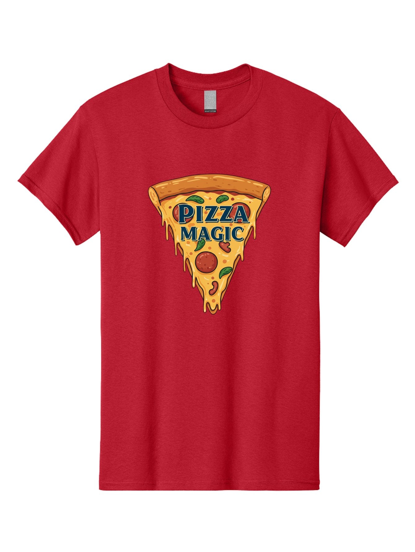 Pizza-Magic Men'S Graphic Tee, 100% Cotton, Comfortable Casual Summer Wear, Machine Washable, Pizza Slice, Cheesy Goodness, Pepperoni Pizza, Basil Leaves, Gooey Cheese, Melting Cheese, Savory Delight, Pizza Magic Bac265 10