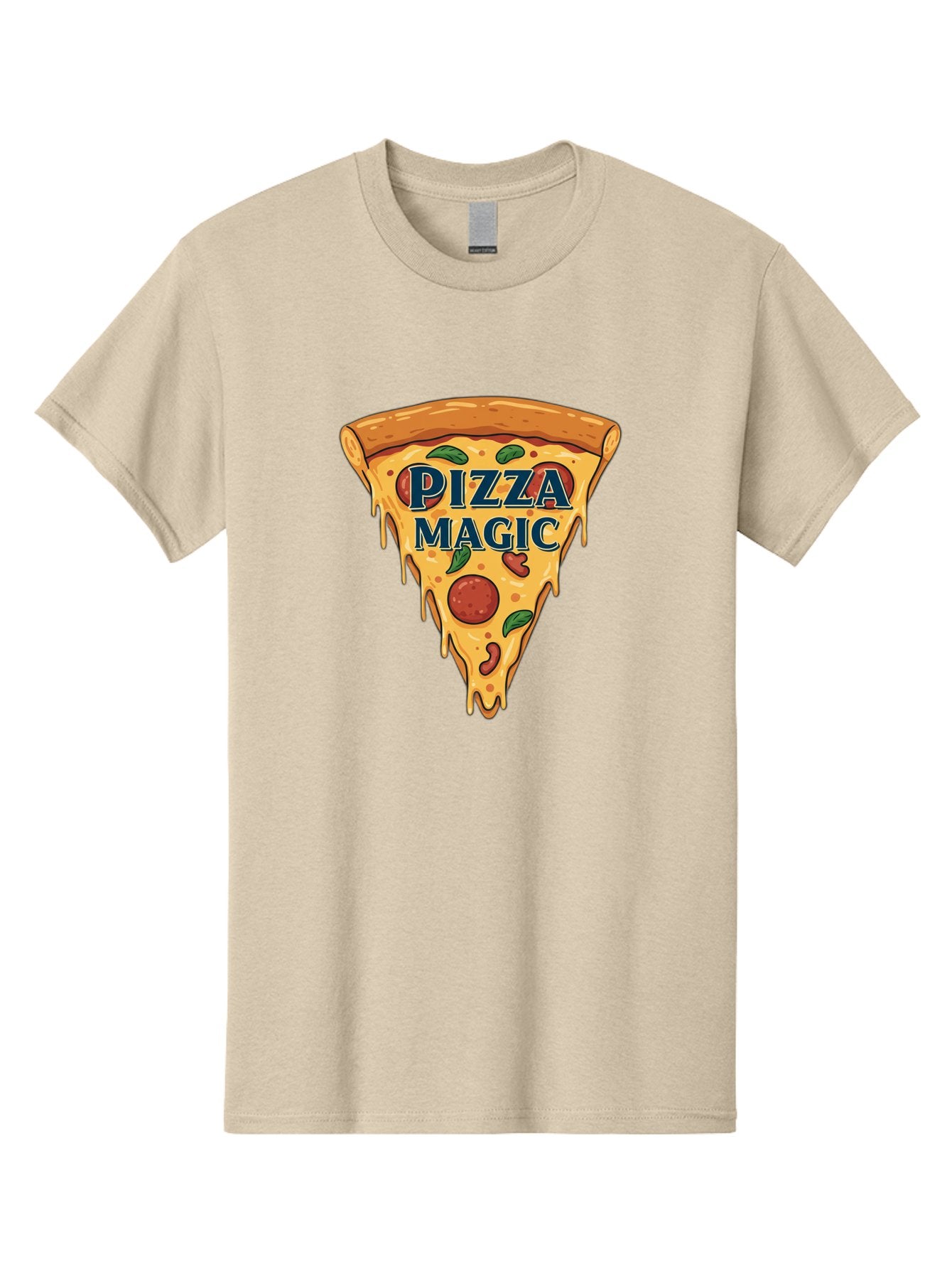 Pizza-Magic Men'S Graphic Tee, 100% Cotton, Comfortable Casual Summer Wear, Machine Washable, Pizza Slice, Cheesy Goodness, Pepperoni Pizza, Basil Leaves, Gooey Cheese, Melting Cheese, Savory Delight, Pizza Magic Bac265 12
