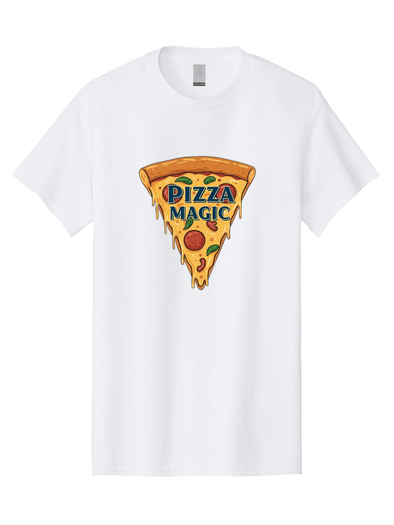 Pizza-Magic Men'S Graphic Tee, 100% Cotton, Comfortable Casual Summer Wear, Machine Washable, Pizza Slice, Cheesy Goodness, Pepperoni Pizza, Basil Leaves, Gooey Cheese, Melting Cheese, Savory Delight, Pizza Magic Bac265 14