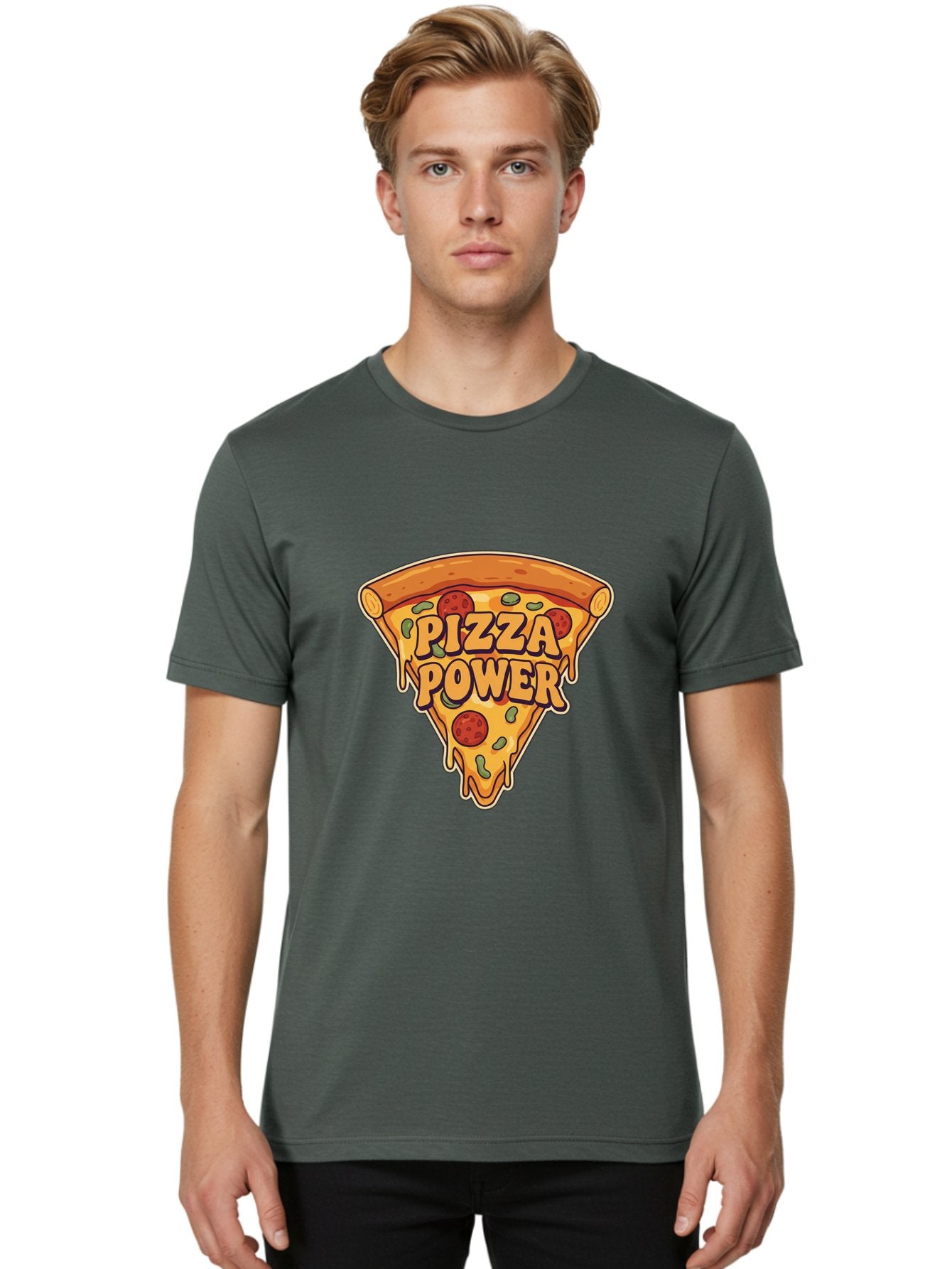 Pizza-Power Men'S Graphic Tee, 100% Cotton, Comfortable Casual Summer Wear, Machine Washable, Pizza Slice, Melted Cheese, Pepperoni Pizza, Jalapenos, Cartoon Style, Food Illustration, Melted Mozzarella, Pizza Toppings Bac267 23