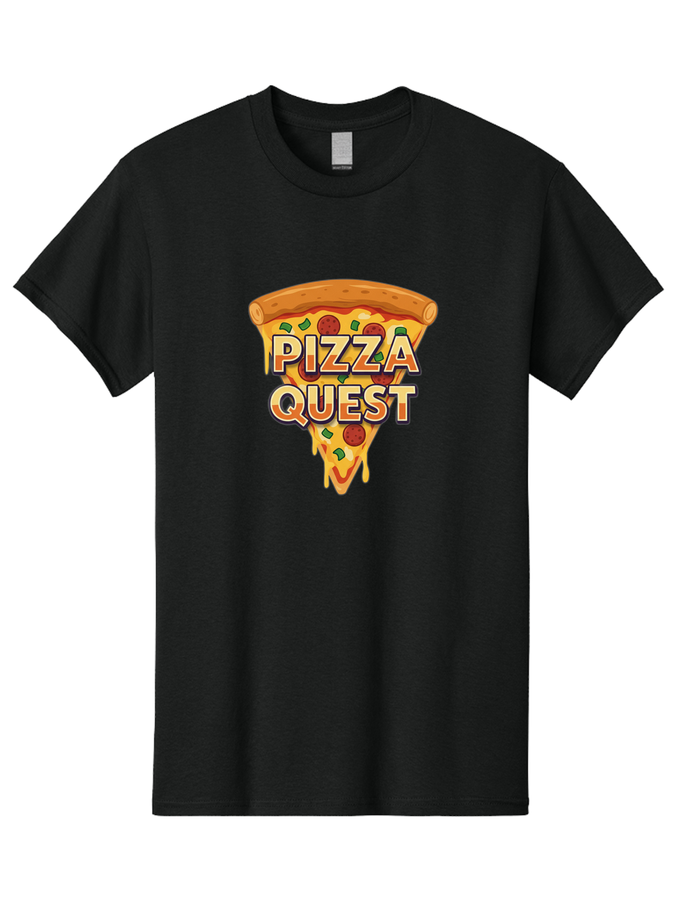 Pizza-Quest Men'S Graphic Tee, 100% Cotton, Comfortable Casual Summer Wear, Machine Washable, Pizza Slice, Melted Cheese, Pepperoni Pizza, Green Peppers, Cartoon Pizza, Food Illustration, Cheesy Goodness, Pizza Lovers, Gaming Logo Bac268