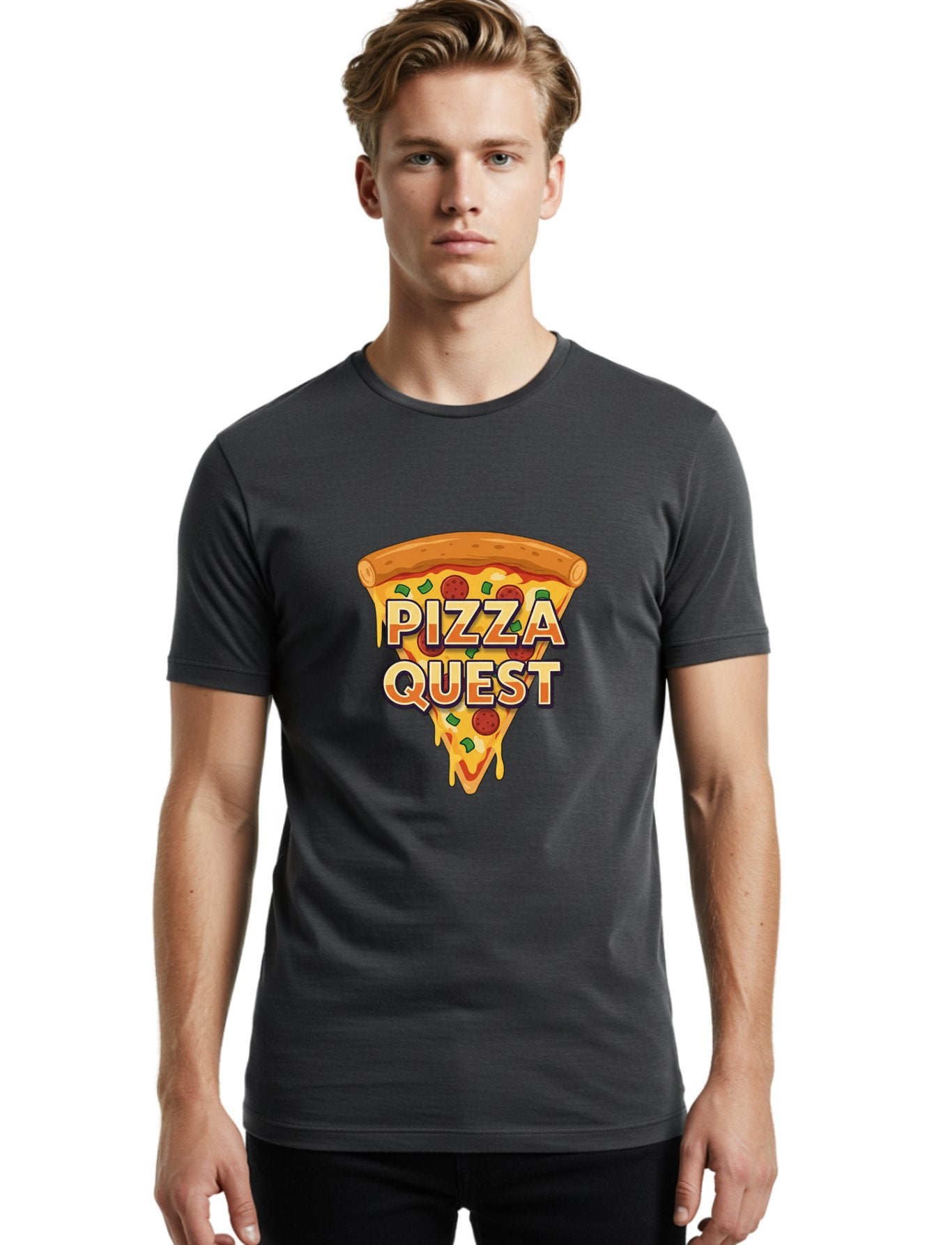 Pizza-Quest Men'S Graphic Tee, 100% Cotton, Comfortable Casual Summer Wear, Machine Washable, Pizza Slice, Melted Cheese, Pepperoni Pizza, Green Peppers, Cartoon Pizza, Food Illustration, Cheesy Goodness, Pizza Lovers, Gaming Logo Bac268 21