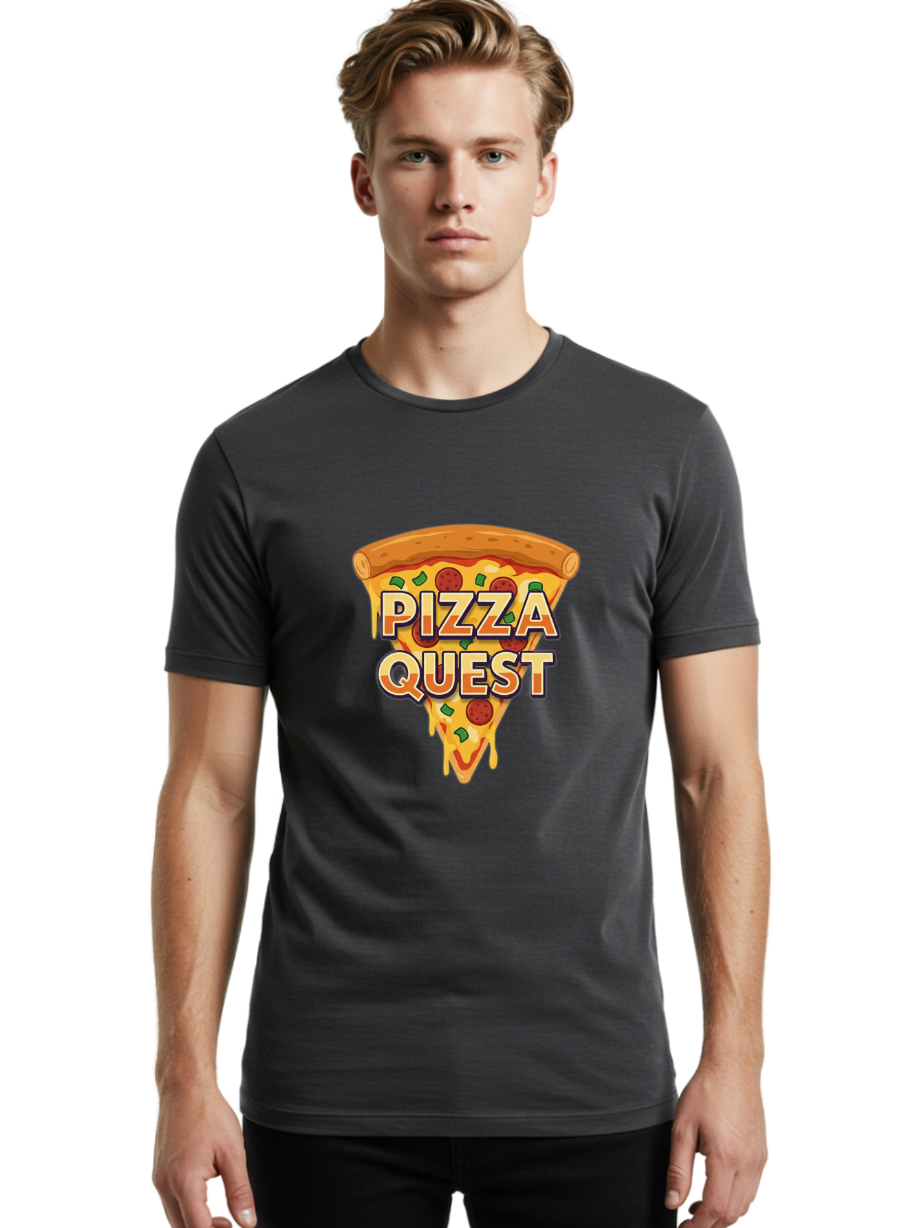 Pizza-Quest Men'S Graphic Tee, 100% Cotton, Comfortable Casual Summer Wear, Machine Washable, Pizza Slice, Melted Cheese, Pepperoni Pizza, Green Peppers, Cartoon Pizza, Food Illustration, Cheesy Goodness, Pizza Lovers, Gaming Logo Bac268 25