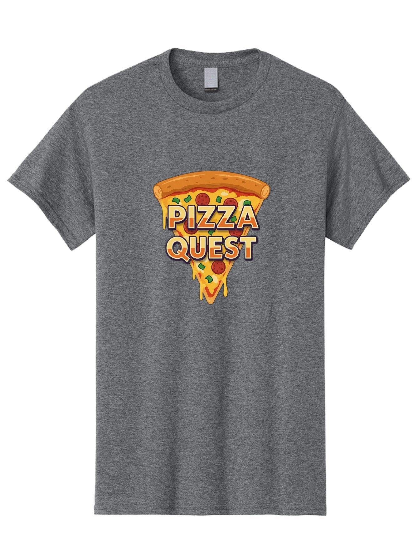 Pizza-Quest Men'S Graphic Tee, 100% Cotton, Comfortable Casual Summer Wear, Machine Washable, Pizza Slice, Melted Cheese, Pepperoni Pizza, Green Peppers, Cartoon Pizza, Food Illustration, Cheesy Goodness, Pizza Lovers, Gaming Logo Bac268 7