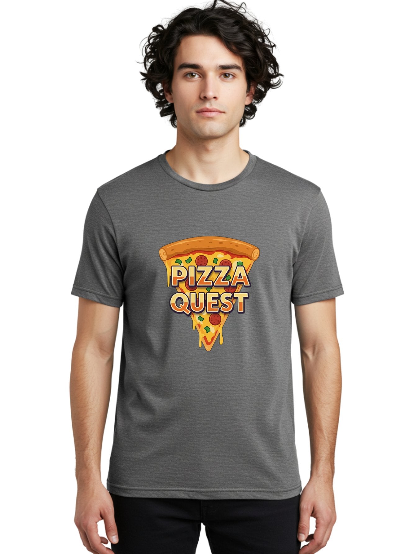 Pizza-Quest Men'S Graphic Tee, 100% Cotton, Comfortable Casual Summer Wear, Machine Washable, Pizza Slice, Melted Cheese, Pepperoni Pizza, Green Peppers, Cartoon Pizza, Food Illustration, Cheesy Goodness, Pizza Lovers, Gaming Logo Bac268 16