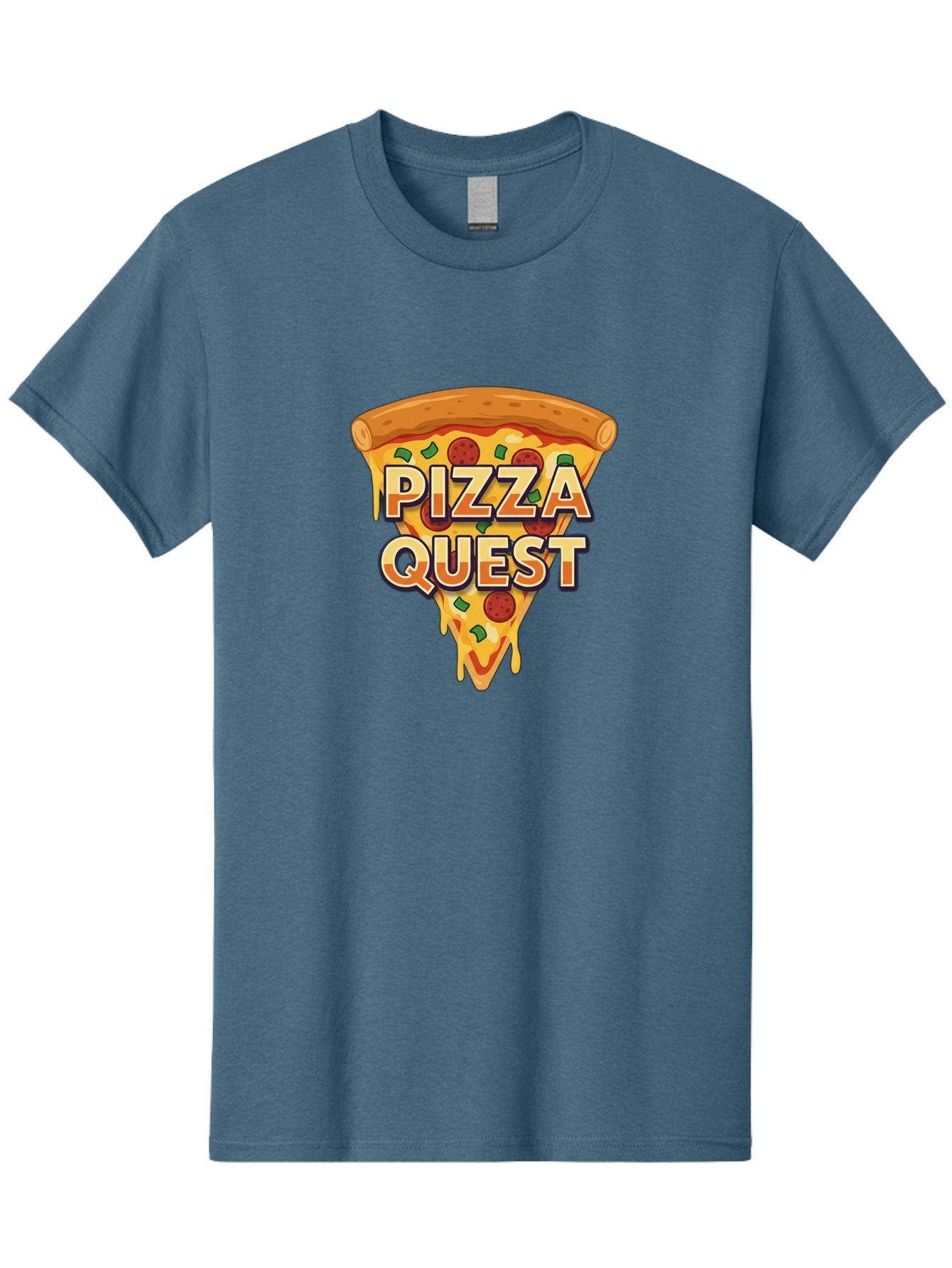 Pizza-Quest Men'S Graphic Tee, 100% Cotton, Comfortable Casual Summer Wear, Machine Washable, Pizza Slice, Melted Cheese, Pepperoni Pizza, Green Peppers, Cartoon Pizza, Food Illustration, Cheesy Goodness, Pizza Lovers, Gaming Logo Bac268 5