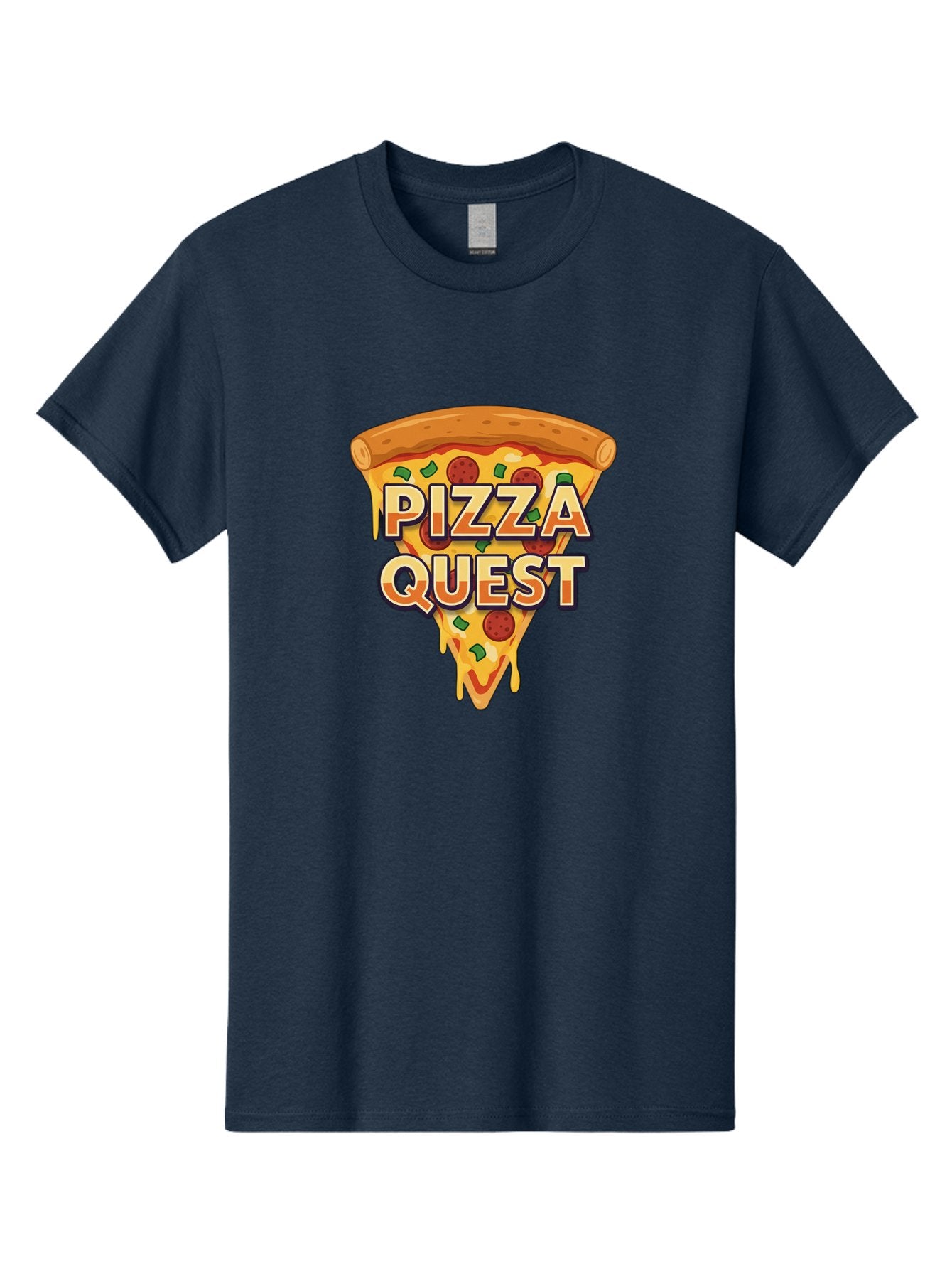 Pizza-Quest Men'S Graphic Tee, 100% Cotton, Comfortable Casual Summer Wear, Machine Washable, Pizza Slice, Melted Cheese, Pepperoni Pizza, Green Peppers, Cartoon Pizza, Food Illustration, Cheesy Goodness, Pizza Lovers, Gaming Logo Bac268 9