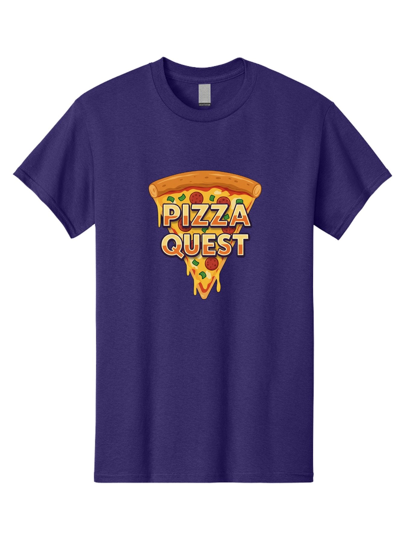 Pizza-Quest Men'S Graphic Tee, 100% Cotton, Comfortable Casual Summer Wear, Machine Washable, Pizza Slice, Melted Cheese, Pepperoni Pizza, Green Peppers, Cartoon Pizza, Food Illustration, Cheesy Goodness, Pizza Lovers, Gaming Logo Bac268 8