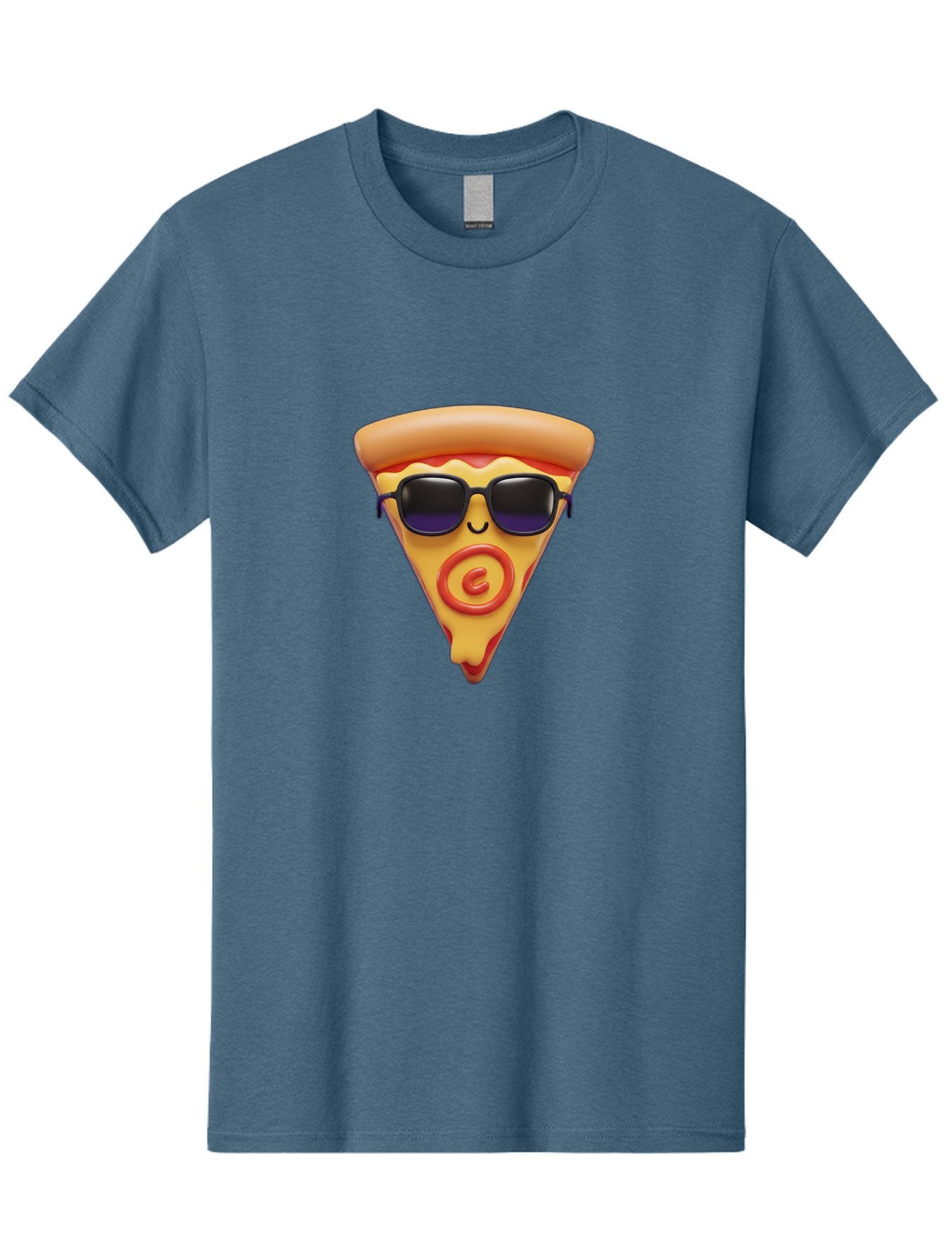 Pizza-Slice-10 Men'S Graphic Tee, 100% Cotton, Comfortable Casual Summer Wear, Machine Washable, Cartoon Pizza Slice, Smiling Face, Sunglasses, Red Swirl, Playful Design, Food Illustration, Whimsical Character, Trendy Vibe, Funny Graphic Bac270