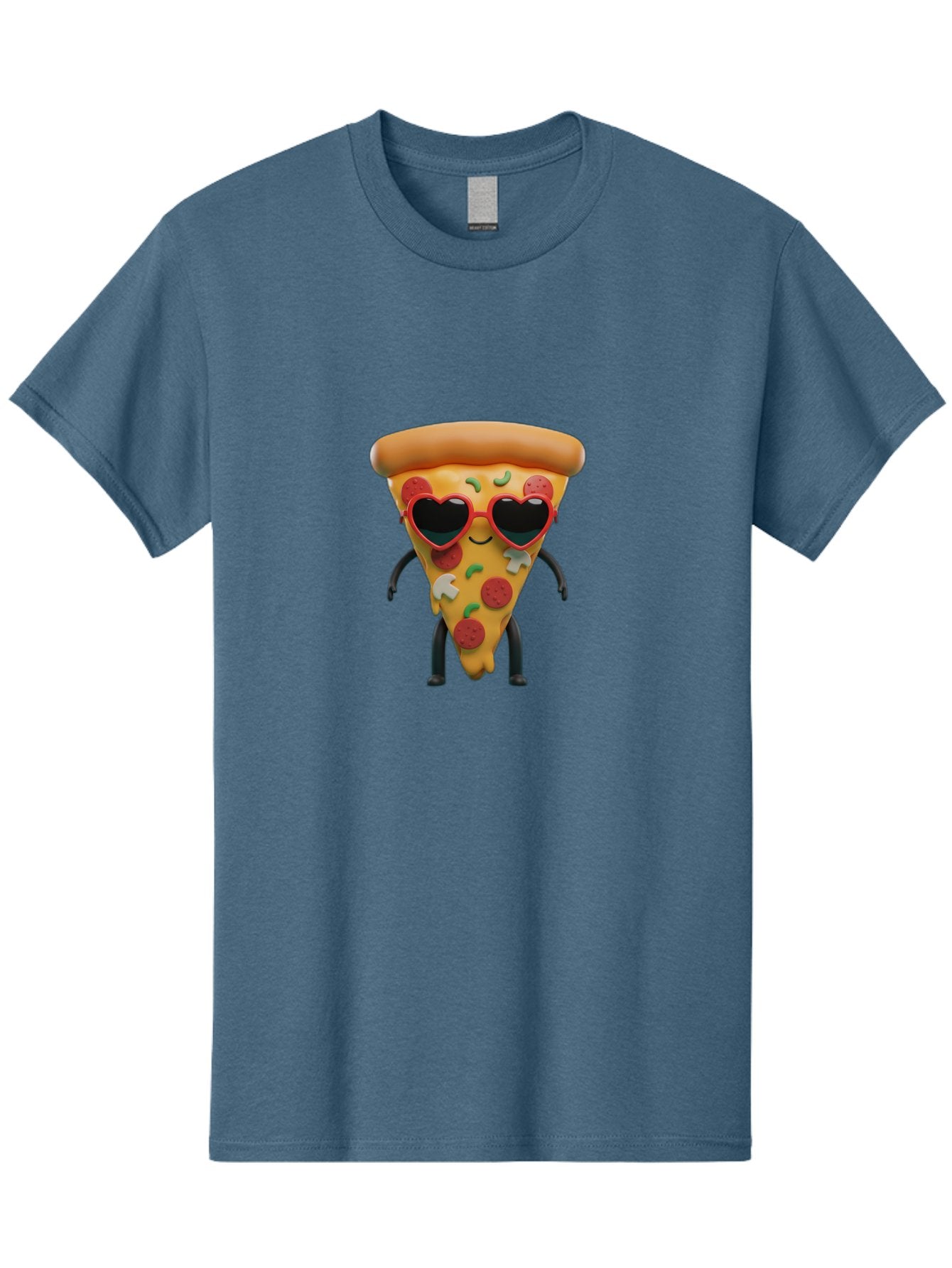 Pizza-Slice-11 Men'S Graphic Tee, 100% Cotton, Comfortable Casual Summer Wear, Machine Washable, Cartoon Pizza Slice, Heart-Shaped Sunglasses, Kawaii Character, Funny Face, Italian Food, Cartoon Food, Pepperoni Pizza, Cute Design, Bac271