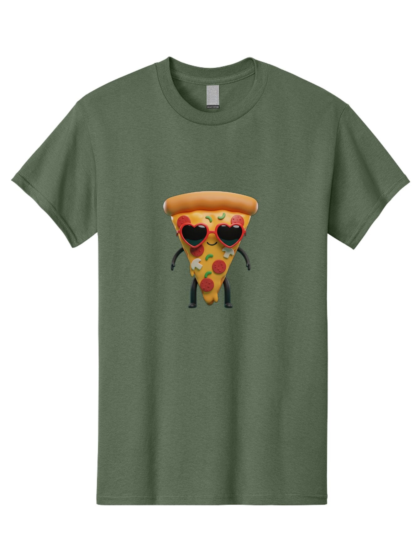 Pizza-Slice-11 Men'S Graphic Tee, 100% Cotton, Comfortable Casual Summer Wear, Machine Washable, Cartoon Pizza Slice, Heart-Shaped Sunglasses, Kawaii Character, Funny Face, Italian Food, Cartoon Food, Pepperoni Pizza, Cute Design, Bac271 11