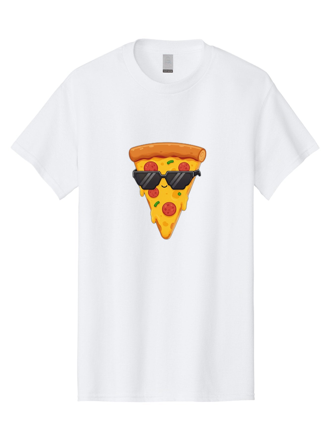 Pizza-Slice-12 Men'S Graphic Tee, 100% Cotton, Comfortable Casual Summer Wear, Machine Washable, Funny Pizza Slice, Cartoon Character, Sunglasses, Pepperoni Pizza, Melting Cheese, Casual Style, Laid-Back Vibe, Food Illustration, Quirky Design, Bac272