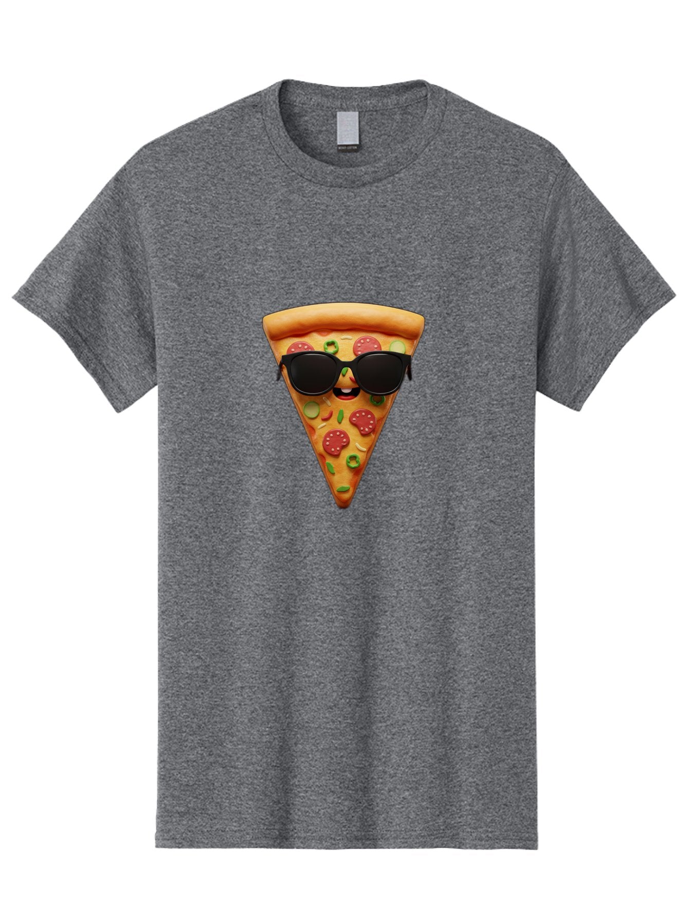 Pizza-Slice-14 Men'S Graphic Tee, 100% Cotton, Comfortable Casual Summer Wear, Machine Washable, Pizza Slice, Cartoon Character, Sunglasses, Pepperoni Pizza, Green Peppers, Olives, Cartoon Food, Funny Pizza, Cheerful Snack, Tasty Treat Bac274