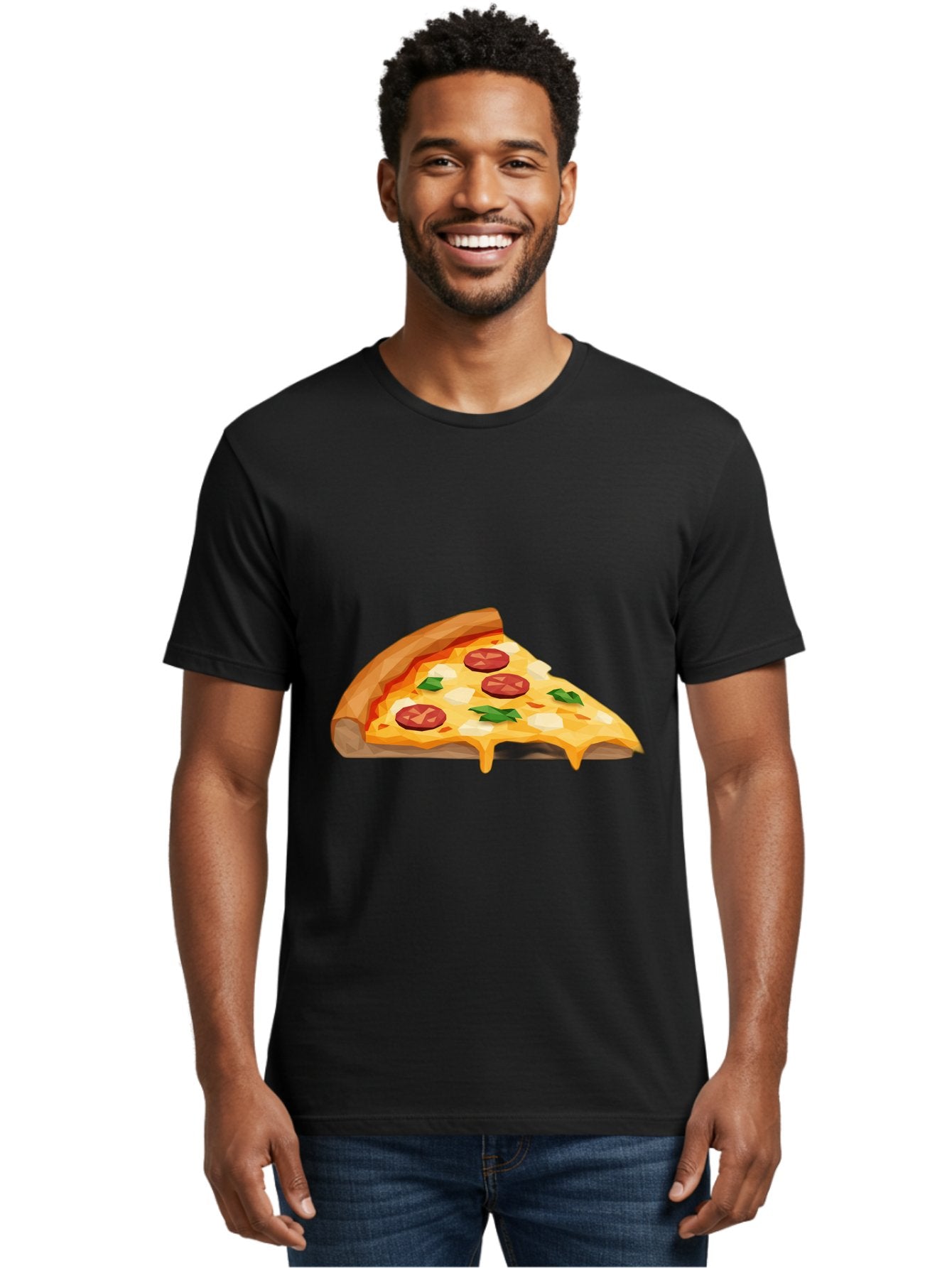 Pizza-Slice-16 Men'S Graphic Tee, 100% Cotton, Comfortable Casual Summer Wear, Machine Washable, Cheesy Pizza Slice, Melted Mozzarella Cheese, Pepperoni Toppings, Fresh Basil Leaves, Gooey Cheese Strings, Italian Cuisine, Savory Delight, Bac276 16