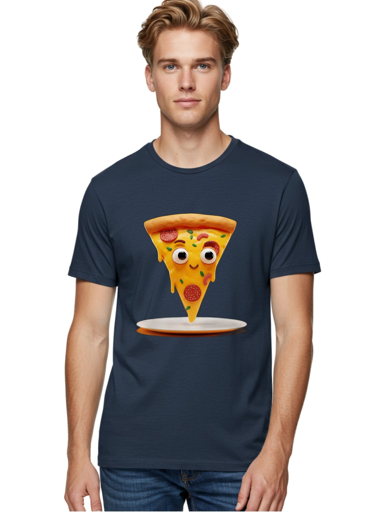 Pizza-Slice-17 Men'S Graphic Tee, 100% Cotton, Comfortable Casual Summer Wear, Machine Washable, Cartoon Pizza Slice, Melting Cheese, Pepperoni Toppings, Funny Eyes, Cute Smile, Italian Food, Delicious Meal, Foodie Humor, Comedic Relief, Bac277 26