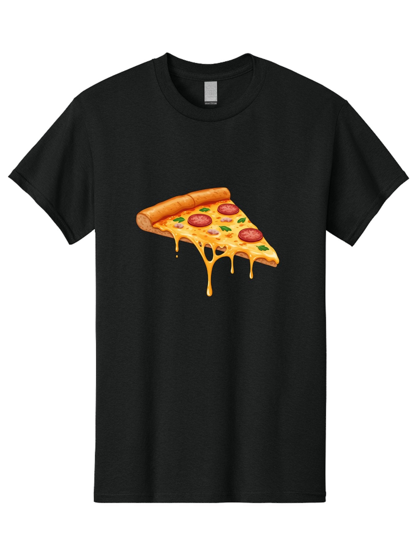 Pizza-Slice-19 Men'S Graphic Tee, 100% Cotton, Comfortable Casual Summer Wear, Machine Washable, Pepperoni Pizza Slice, Melted Cheese, Gooey Cheese, Pepperoni, Basil, Italian Food, Pizza Lover, Cheesy Goodness, Savory Delight, Foodie, Bac279 15