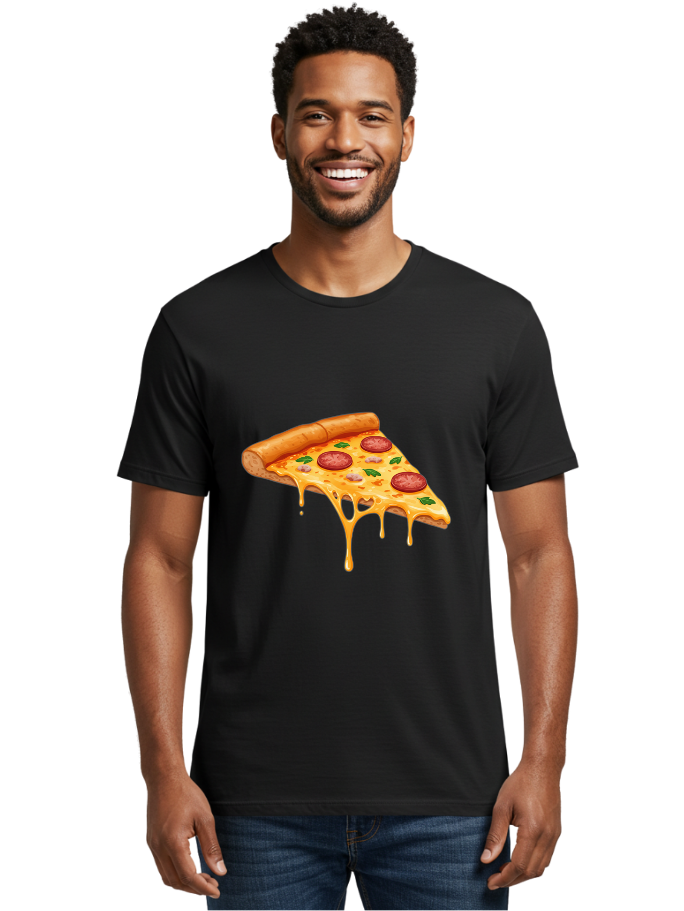 Pizza-Slice-19 Men'S Graphic Tee, 100% Cotton, Comfortable Casual Summer Wear, Machine Washable, Pepperoni Pizza Slice, Melted Cheese, Gooey Cheese, Pepperoni, Basil, Italian Food, Pizza Lover, Cheesy Goodness, Savory Delight, Foodie, Bac279 16
