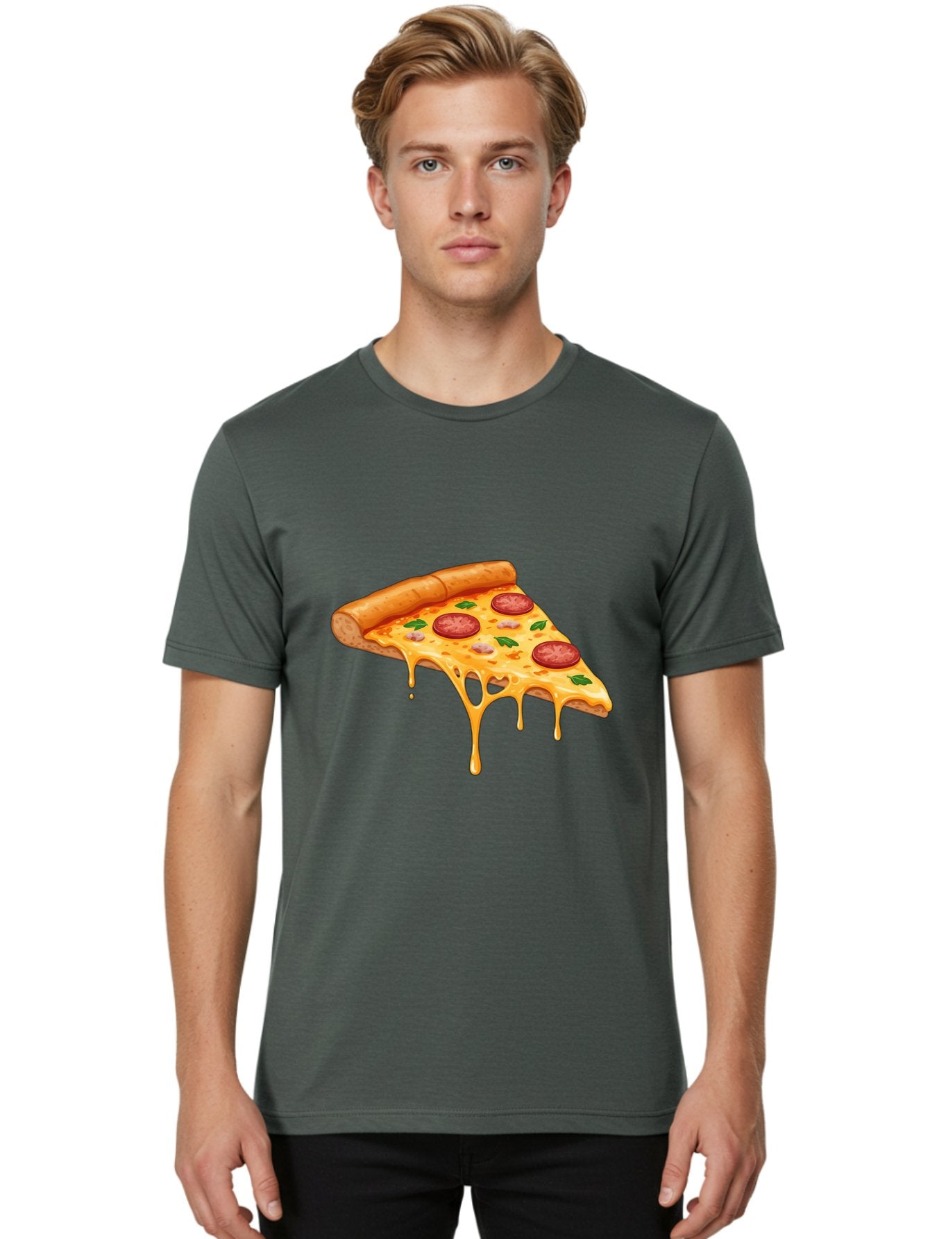 Pizza-Slice-19 Men'S Graphic Tee, 100% Cotton, Comfortable Casual Summer Wear, Machine Washable, Pepperoni Pizza Slice, Melted Cheese, Gooey Cheese, Pepperoni, Basil, Italian Food, Pizza Lover, Cheesy Goodness, Savory Delight, Foodie, Bac279 22