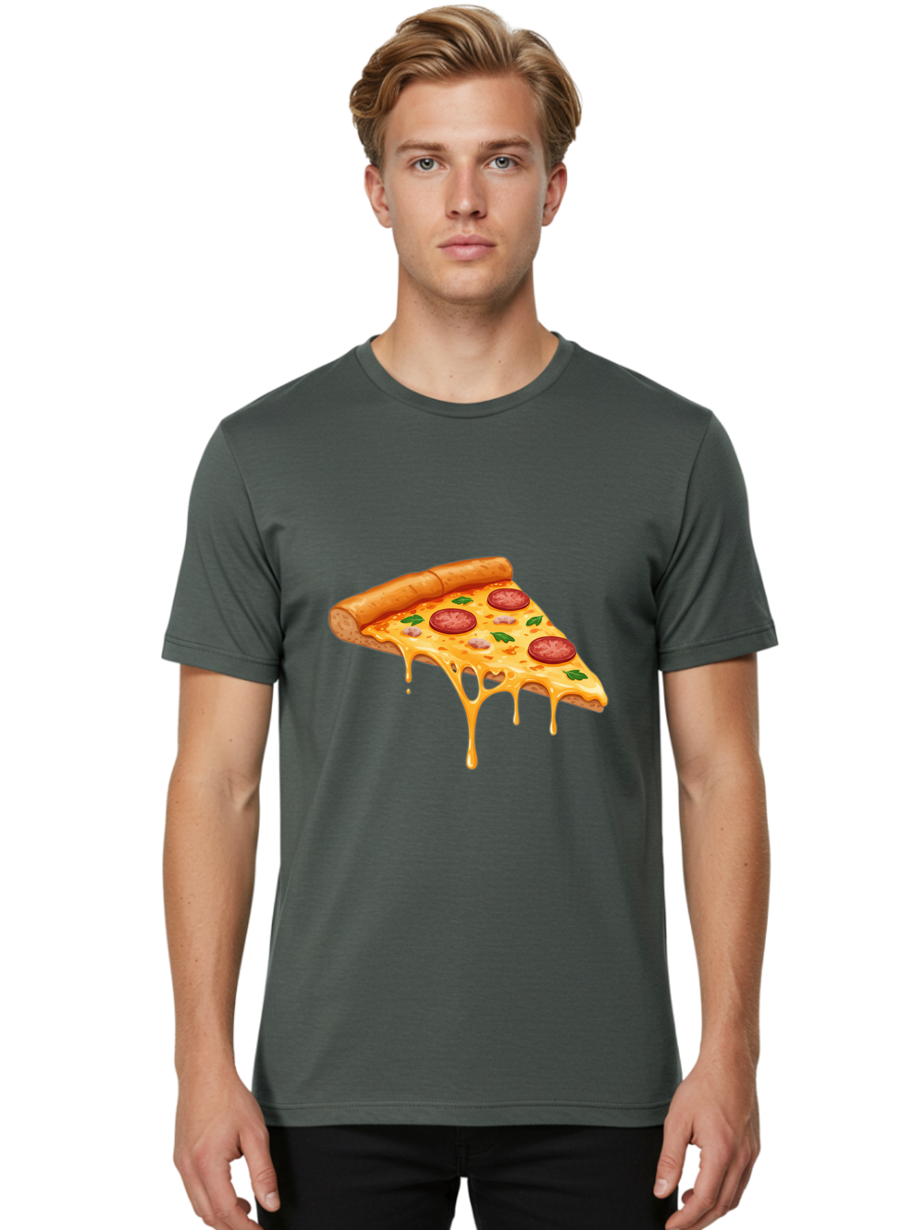 Pizza-Slice-19 Men'S Graphic Tee, 100% Cotton, Comfortable Casual Summer Wear, Machine Washable, Pepperoni Pizza Slice, Melted Cheese, Gooey Cheese, Pepperoni, Basil, Italian Food, Pizza Lover, Cheesy Goodness, Savory Delight, Foodie, Bac279 24