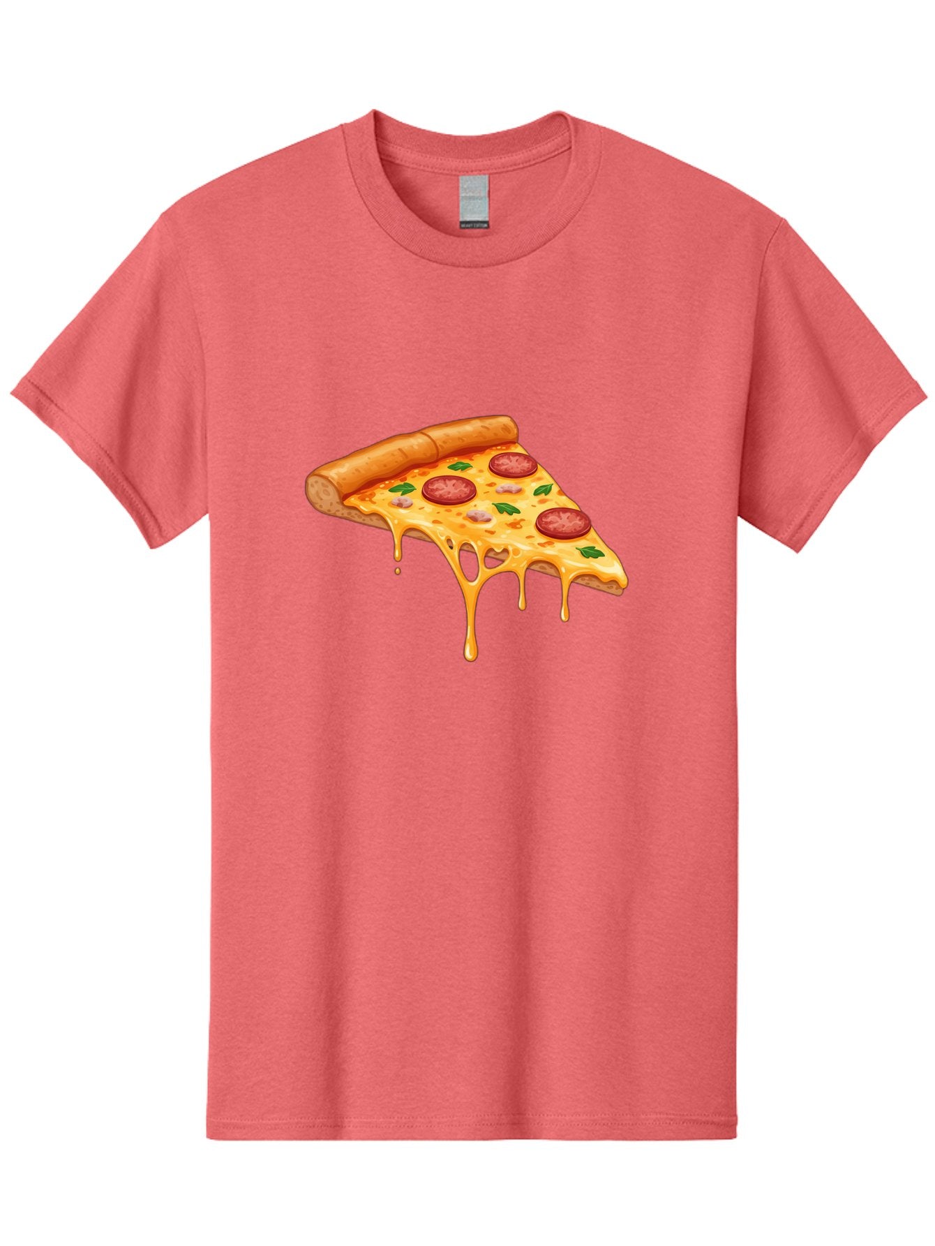 Pizza-Slice-19 Men'S Graphic Tee, 100% Cotton, Comfortable Casual Summer Wear, Machine Washable, Pepperoni Pizza Slice, Melted Cheese, Gooey Cheese, Pepperoni, Basil, Italian Food, Pizza Lover, Cheesy Goodness, Savory Delight, Foodie, Bac279 6