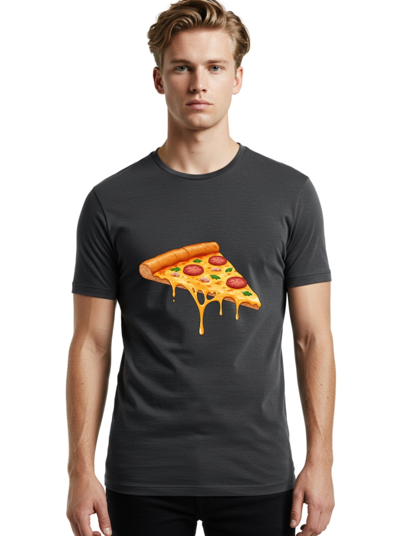 Pizza-Slice-19 Men'S Graphic Tee, 100% Cotton, Comfortable Casual Summer Wear, Machine Washable, Pepperoni Pizza Slice, Melted Cheese, Gooey Cheese, Pepperoni, Basil, Italian Food, Pizza Lover, Cheesy Goodness, Savory Delight, Foodie, Bac279 28