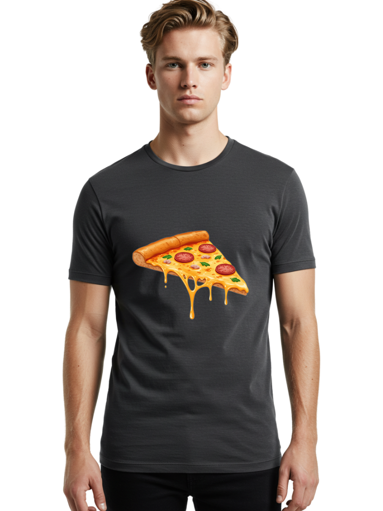 Pizza-Slice-19 Men'S Graphic Tee, 100% Cotton, Comfortable Casual Summer Wear, Machine Washable, Pepperoni Pizza Slice, Melted Cheese, Gooey Cheese, Pepperoni, Basil, Italian Food, Pizza Lover, Cheesy Goodness, Savory Delight, Foodie, Bac279 18