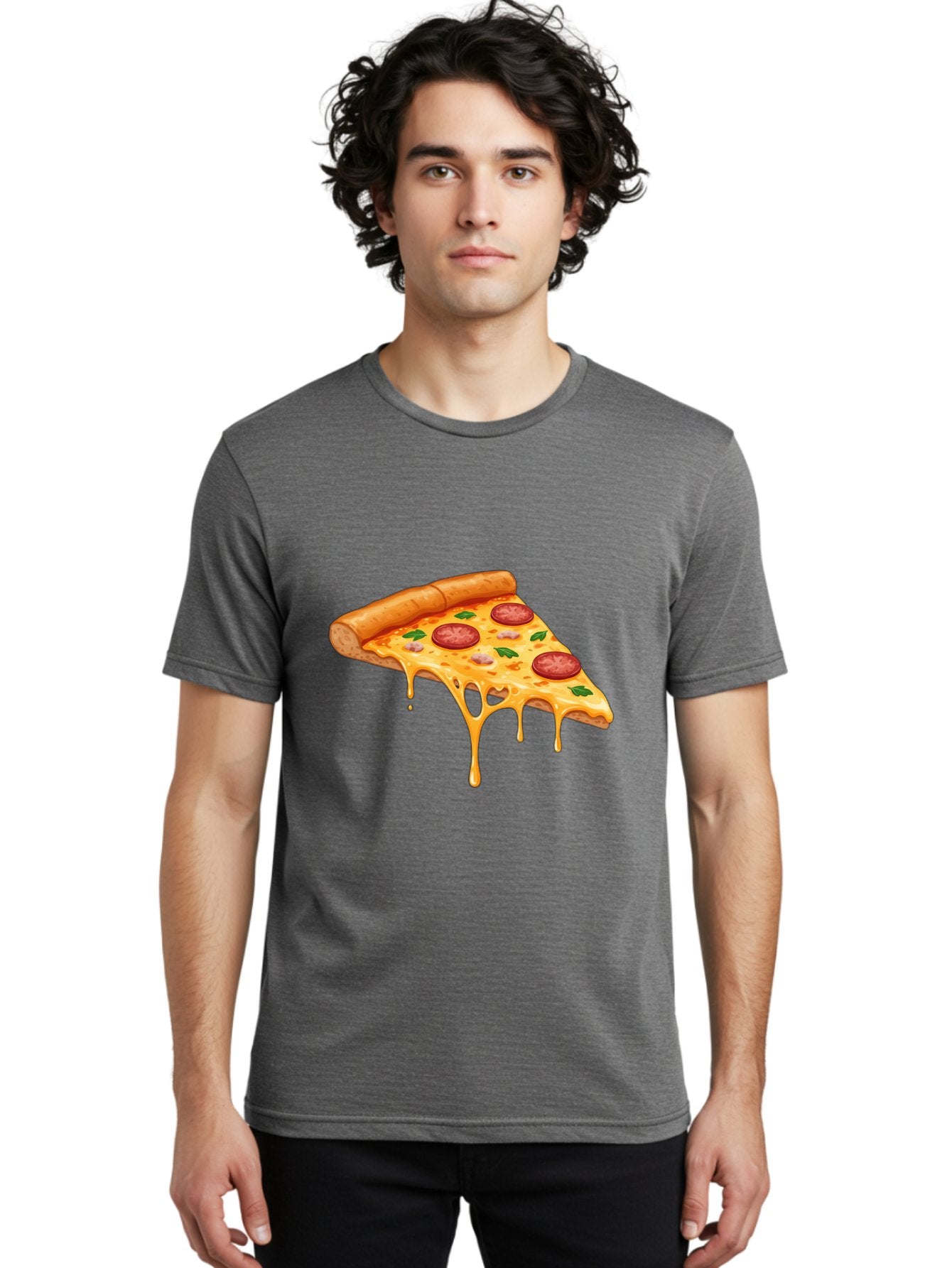 Pizza-Slice-19 Men'S Graphic Tee, 100% Cotton, Comfortable Casual Summer Wear, Machine Washable, Pepperoni Pizza Slice, Melted Cheese, Gooey Cheese, Pepperoni, Basil, Italian Food, Pizza Lover, Cheesy Goodness, Savory Delight, Foodie, Bac279 18