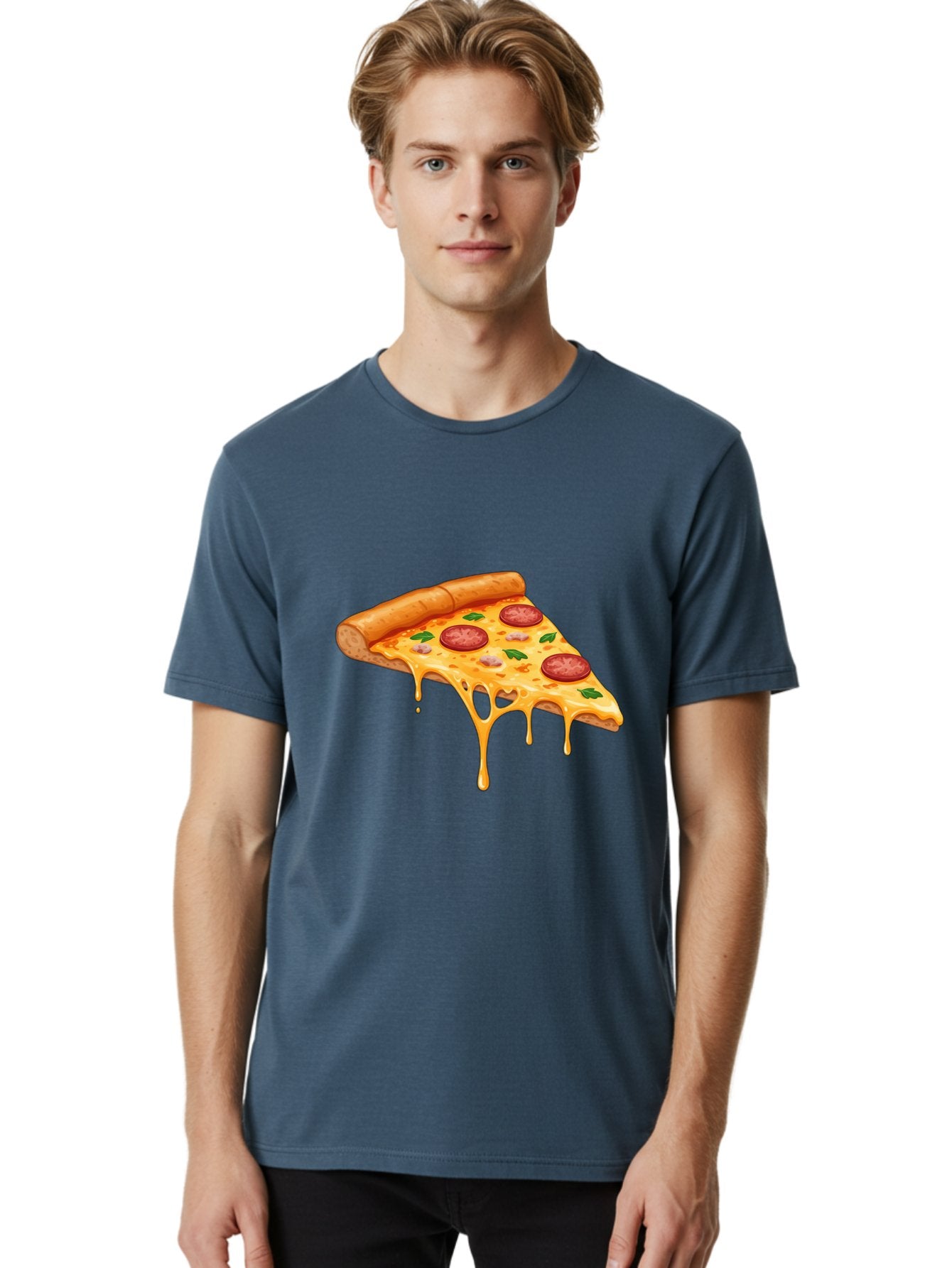 Pizza-Slice-19 Men'S Graphic Tee, 100% Cotton, Comfortable Casual Summer Wear, Machine Washable, Pepperoni Pizza Slice, Melted Cheese, Gooey Cheese, Pepperoni, Basil, Italian Food, Pizza Lover, Cheesy Goodness, Savory Delight, Foodie, Bac279 26
