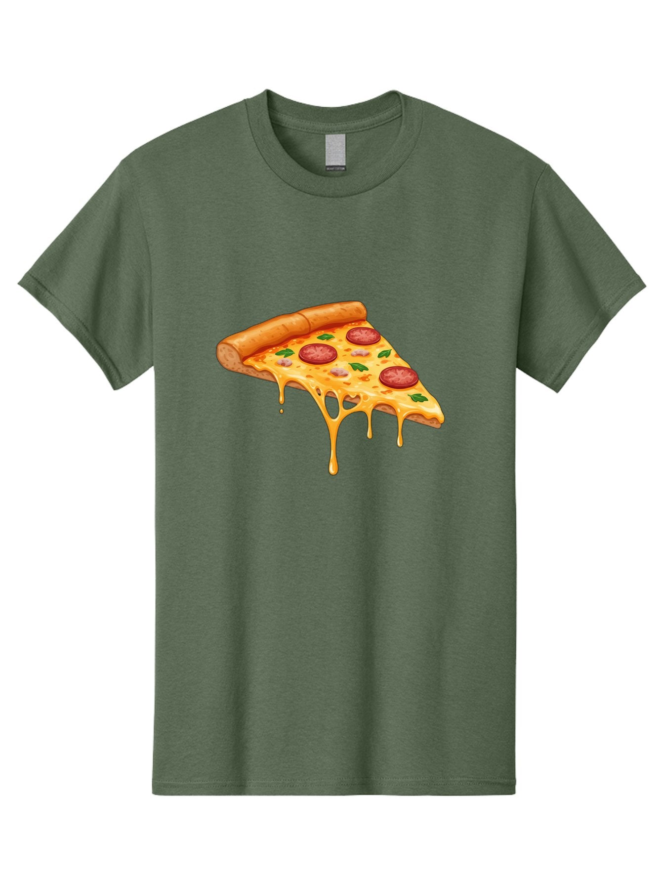 Pizza-Slice-19 Men'S Graphic Tee, 100% Cotton, Comfortable Casual Summer Wear, Machine Washable, Pepperoni Pizza Slice, Melted Cheese, Gooey Cheese, Pepperoni, Basil, Italian Food, Pizza Lover, Cheesy Goodness, Savory Delight, Foodie, Bac279