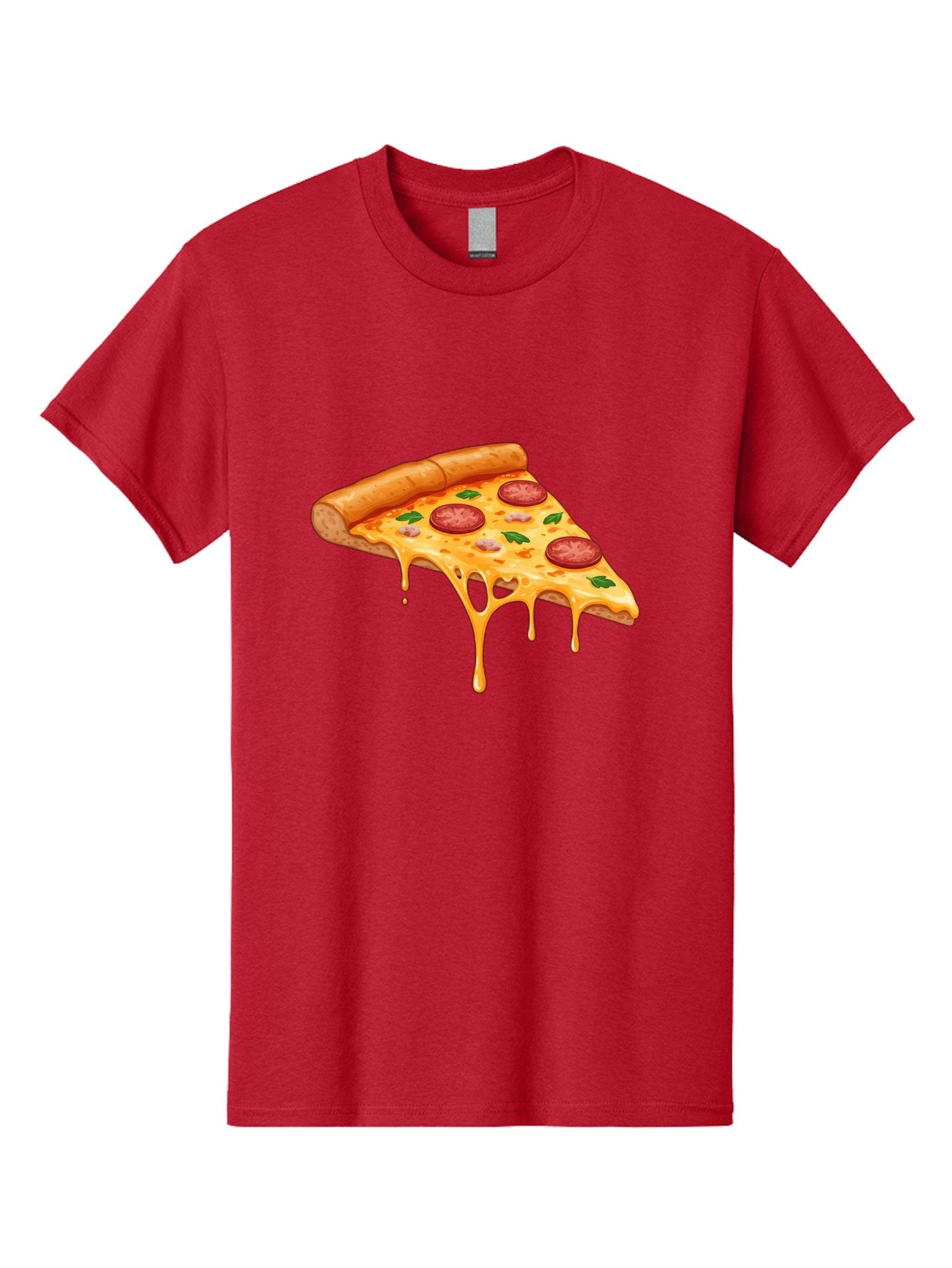 Pizza-Slice-19 Men'S Graphic Tee, 100% Cotton, Comfortable Casual Summer Wear, Machine Washable, Pepperoni Pizza Slice, Melted Cheese, Gooey Cheese, Pepperoni, Basil, Italian Food, Pizza Lover, Cheesy Goodness, Savory Delight, Foodie, Bac279 5