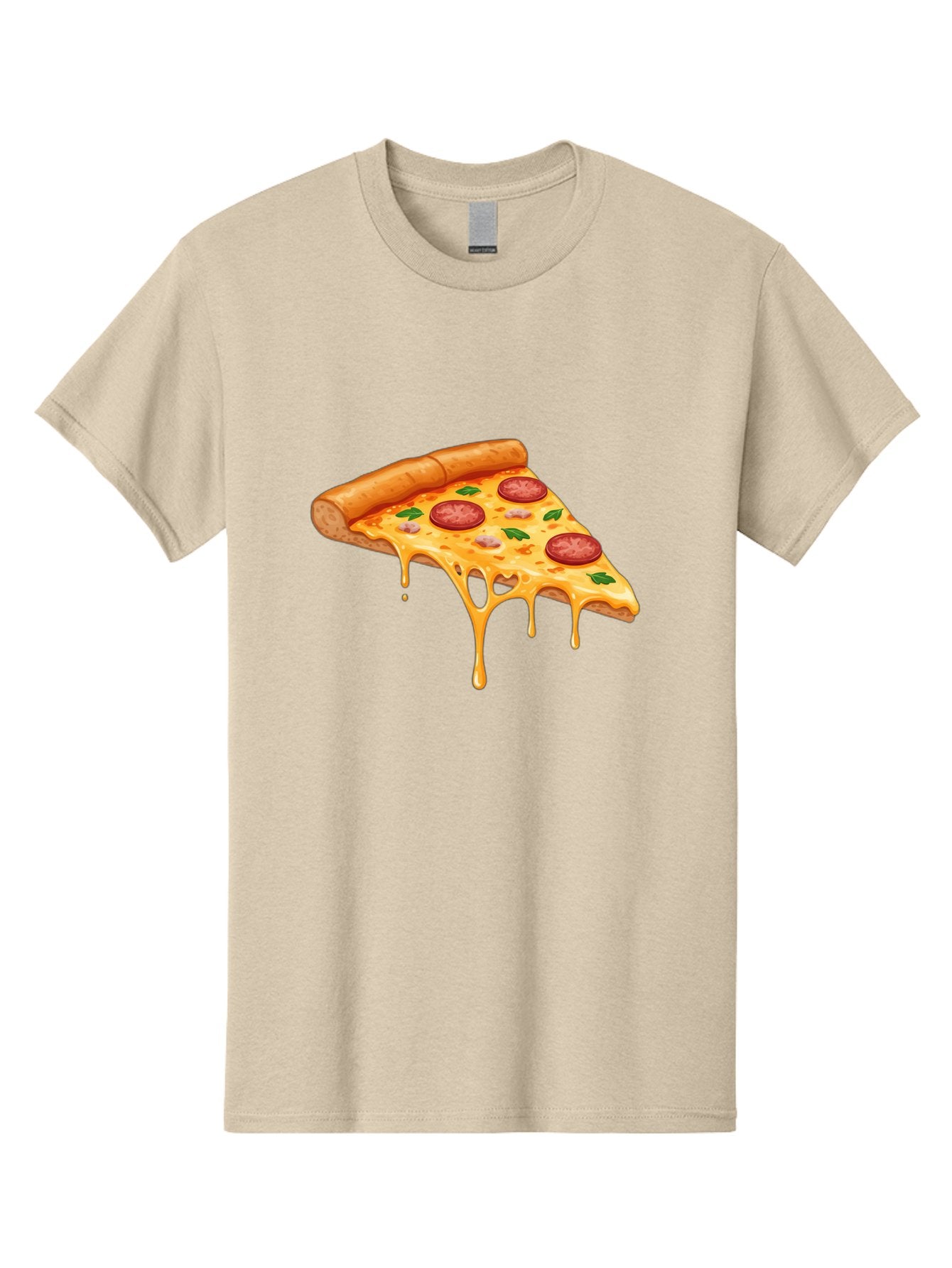Pizza-Slice-19 Men'S Graphic Tee, 100% Cotton, Comfortable Casual Summer Wear, Machine Washable, Pepperoni Pizza Slice, Melted Cheese, Gooey Cheese, Pepperoni, Basil, Italian Food, Pizza Lover, Cheesy Goodness, Savory Delight, Foodie, Bac279