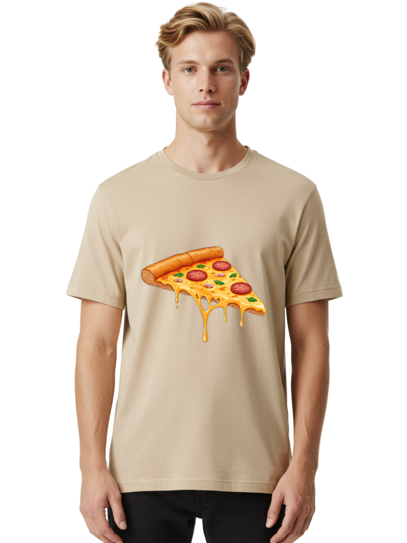 Pizza-Slice-19 Men'S Graphic Tee, 100% Cotton, Comfortable Casual Summer Wear, Machine Washable, Pepperoni Pizza Slice, Melted Cheese, Gooey Cheese, Pepperoni, Basil, Italian Food, Pizza Lover, Cheesy Goodness, Savory Delight, Foodie, Bac279 25