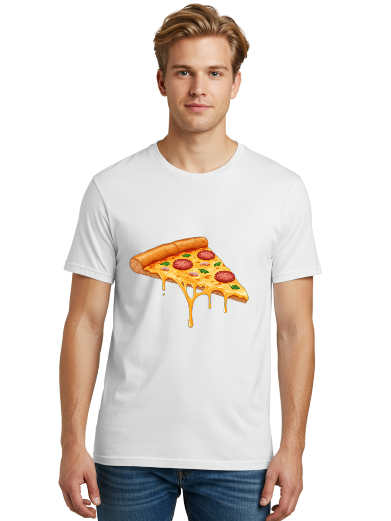 Pizza-Slice-19 Men'S Graphic Tee, 100% Cotton, Comfortable Casual Summer Wear, Machine Washable, Pepperoni Pizza Slice, Melted Cheese, Gooey Cheese, Pepperoni, Basil, Italian Food, Pizza Lover, Cheesy Goodness, Savory Delight, Foodie, Bac279 21