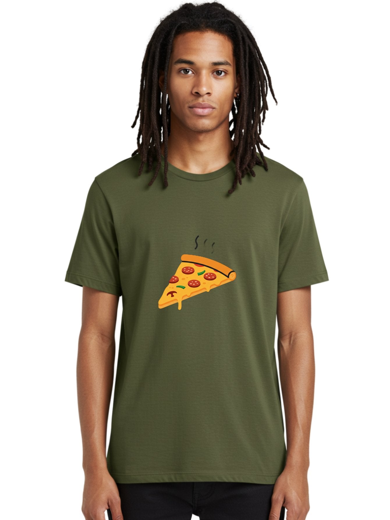 Pizza-Slice-21 Men'S Graphic Tee, 100% Cotton, Comfortable Casual Summer Wear, Machine Washable, Pepperoni Pizza Slice, Melted Cheese, Green Peppers, Hot Food, Cartoon Style, Savory Delight, Freshly Baked Pizza, Tasty Treat, Gooey Strings Bac282 28