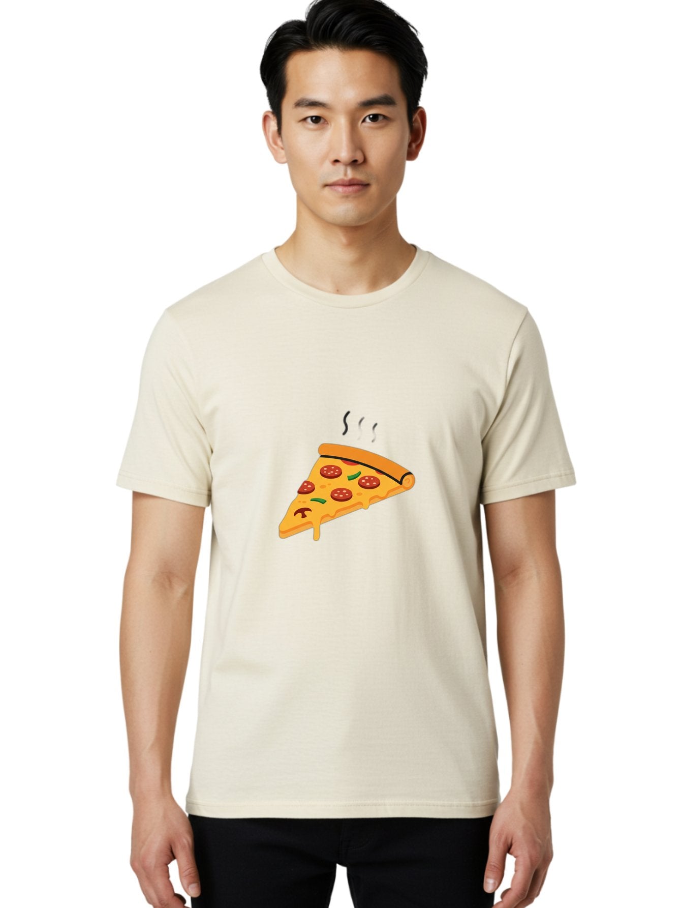Pizza-Slice-21 Men'S Graphic Tee, 100% Cotton, Comfortable Casual Summer Wear, Machine Washable, Pepperoni Pizza Slice, Melted Cheese, Green Peppers, Hot Food, Cartoon Style, Savory Delight, Freshly Baked Pizza, Tasty Treat, Gooey Strings Bac282 22