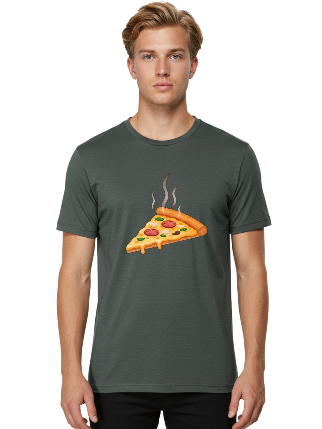 Pizza-Slice-25 Men'S Graphic Tee, 100% Cotton, Comfortable Casual Summer Wear, Machine Washable, Hot Pizza Slice, Melted Cheese, Pepperoni, Green Peppers, Olives, Italian Cuisine, Delicious Food, Savory Toppings, Foodie, Pizza Lovers Bac286 26