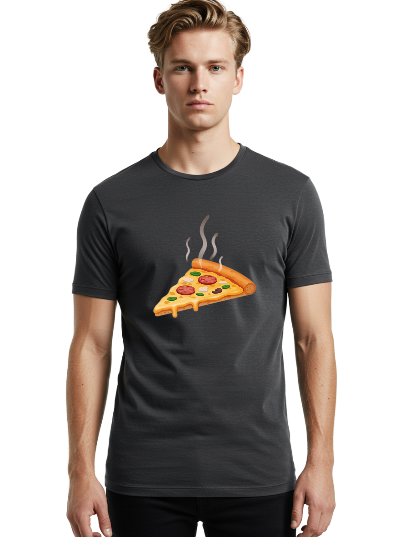Pizza-Slice-25 Men'S Graphic Tee, 100% Cotton, Comfortable Casual Summer Wear, Machine Washable, Hot Pizza Slice, Melted Cheese, Pepperoni, Green Peppers, Olives, Italian Cuisine, Delicious Food, Savory Toppings, Foodie, Pizza Lovers Bac286 25