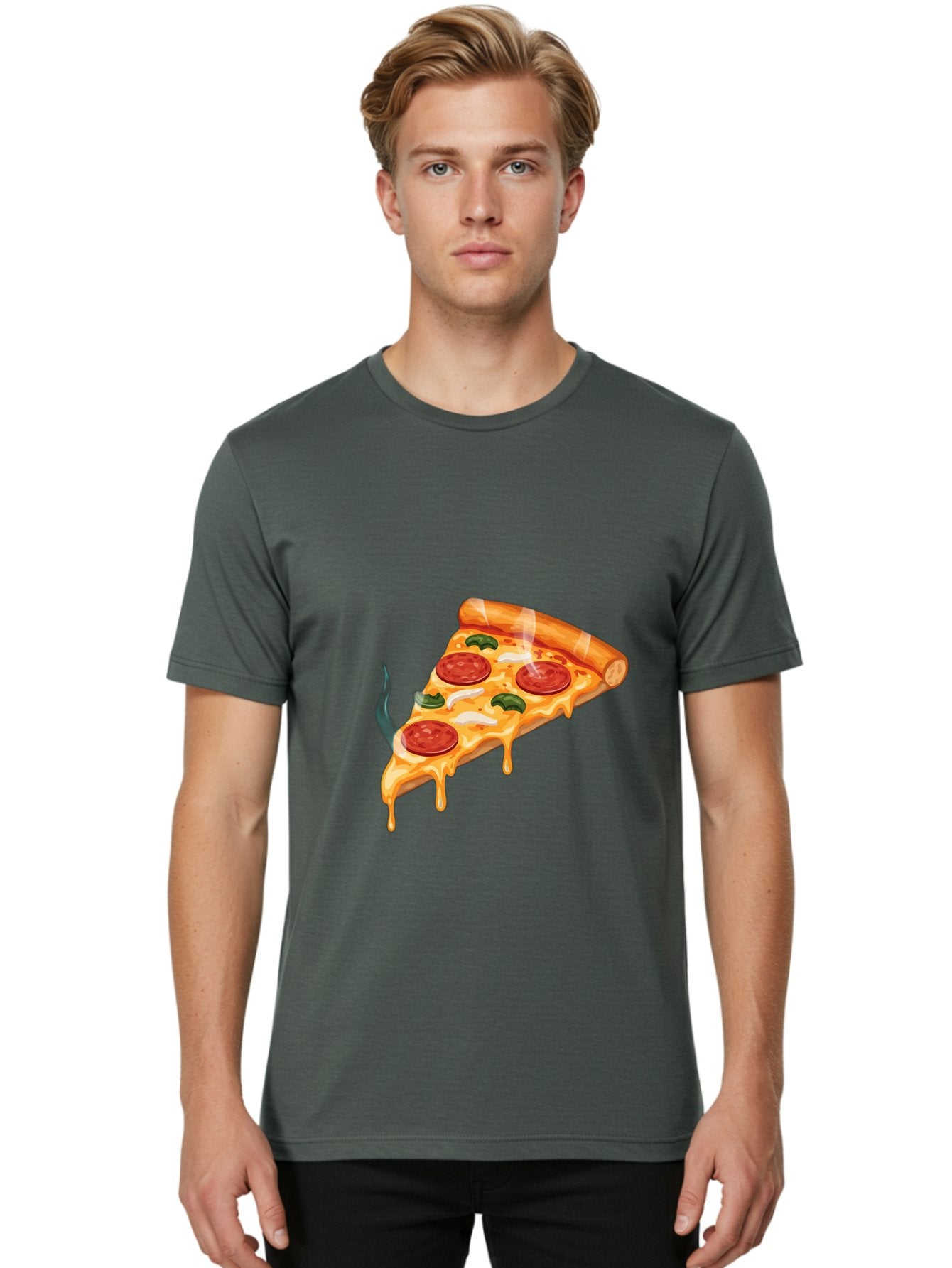 Pizza-Slice-26 Men'S Graphic Tee, 100% Cotton, Comfortable Casual Summer Wear, Machine Washable, Pepperoni Pizza Slice, Melting Cheese, Hot Pizza, Delicious Meal, Italian Food, Tasty Treat, Savory Flavors, Gooey Cheese, Pepperoni Slices Bac287 26