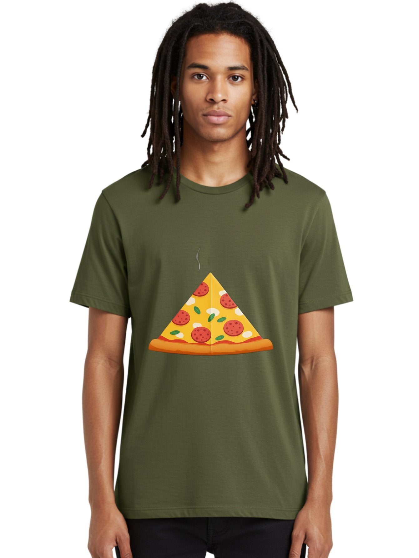 Pizza-Slice-27 Men'S Graphic Tee, 100% Cotton, Comfortable Casual Summer Wear, Machine Washable, Pepperoni Pizza Slice, Hot Pizza, Pepperoni, Mozzarella Cheese, Green Olives, Baked Pizza, Italian Food, Savory Treat, Cheesy Goodness, Bac288 18