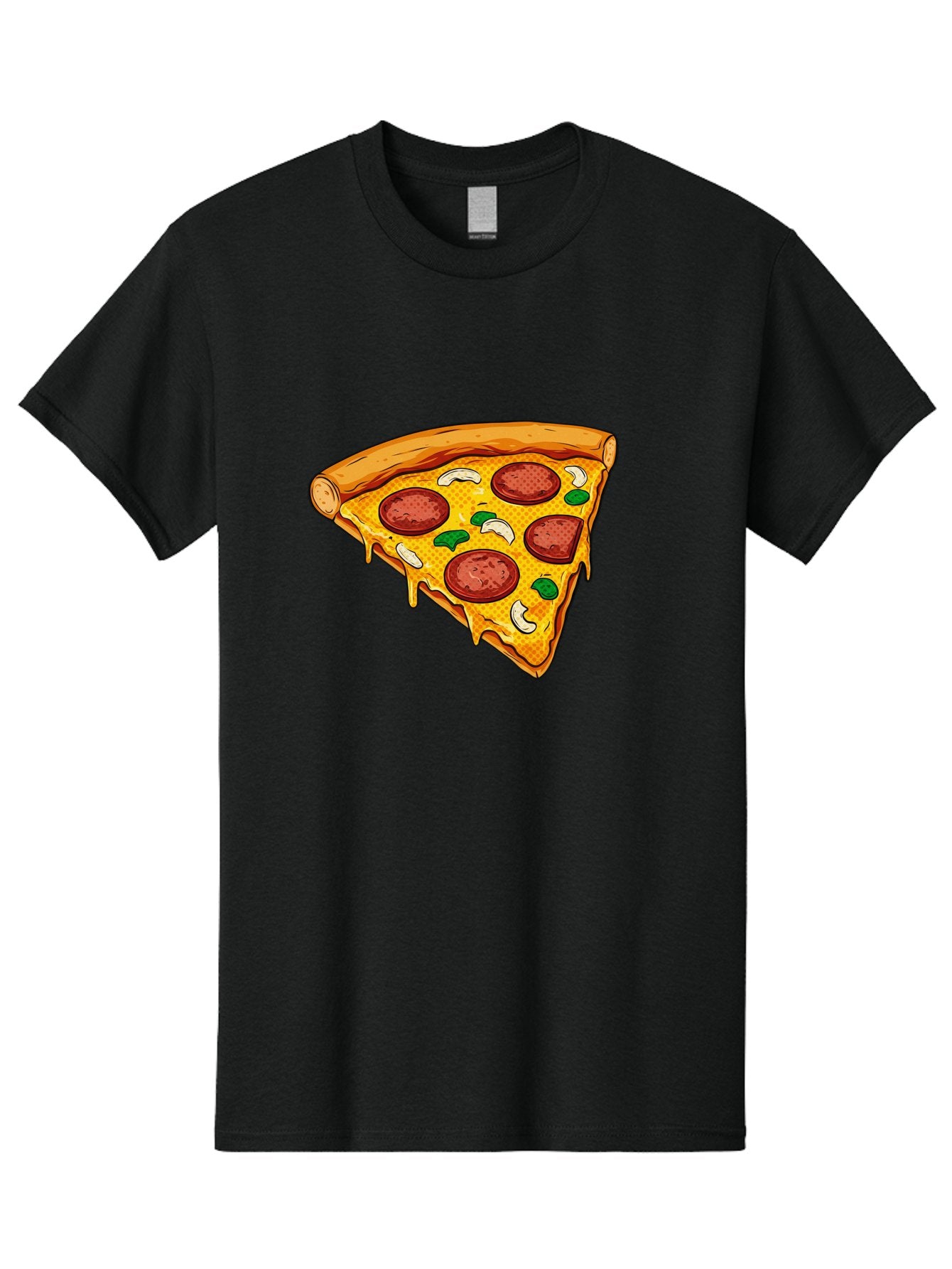 Pizza-Slice-28 Men'S Graphic Tee, 100% Cotton, Comfortable Casual Summer Wear, Machine Washable, Pepperoni Pizza, Melted Cheese, Green Peppers, Cashew Nuts, Italian Food, Cartoon Style, Food Illustration, Tasty Pizza, Savory Toppings, Bac289 3