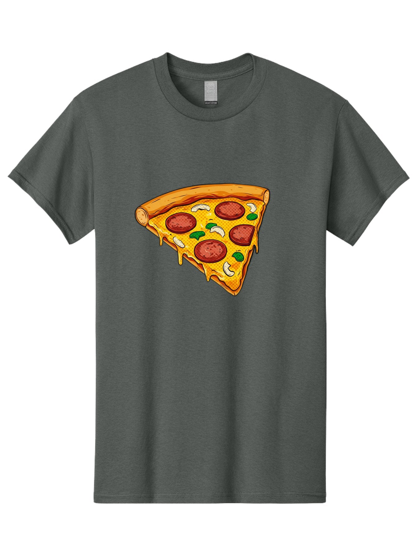 Pizza-Slice-28 Men'S Graphic Tee, 100% Cotton, Comfortable Casual Summer Wear, Machine Washable, Pepperoni Pizza, Melted Cheese, Green Peppers, Cashew Nuts, Italian Food, Cartoon Style, Food Illustration, Tasty Pizza, Savory Toppings, Bac289 15